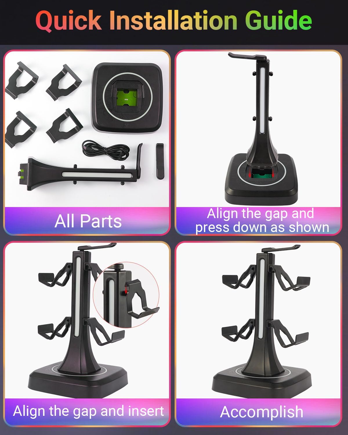 Controller Stand with RGB Multi-Color Light Modes - Headset Holder for PS5, Xbox, Switch - Gaming
