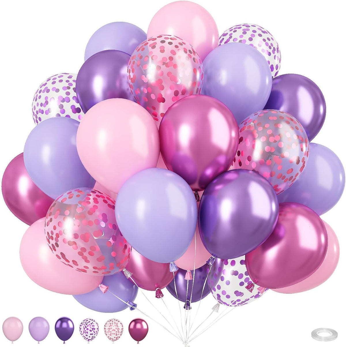 Pink and Purple Balloons, 50PCS 12 Inch Confetti Balloons, Metallic Purple Pink Latex Balloons with
