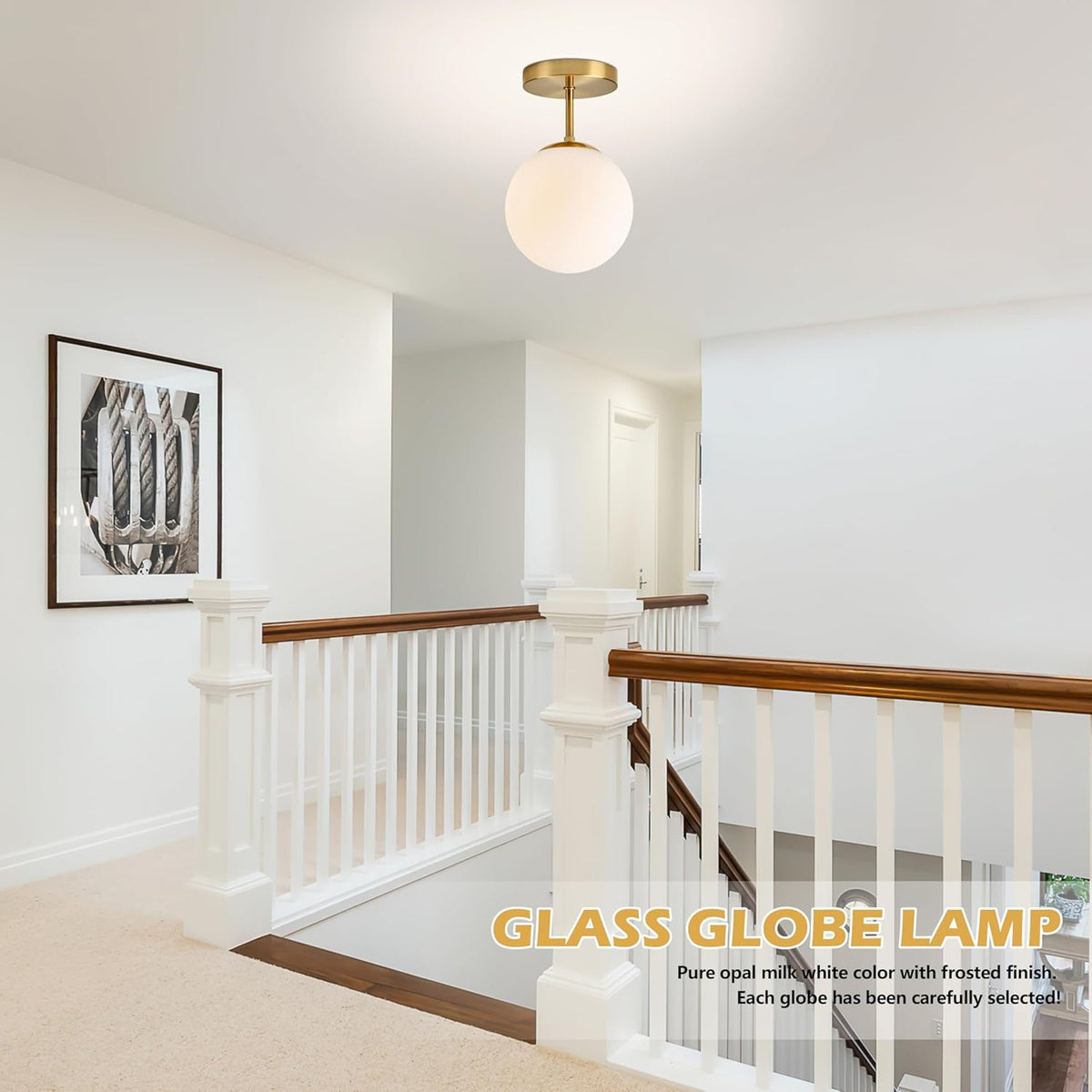 Gold Globe Semi Flush Mount Ceiling Light,Mid Century Modern Light Fixture Ceiling,Globe Ceiling
