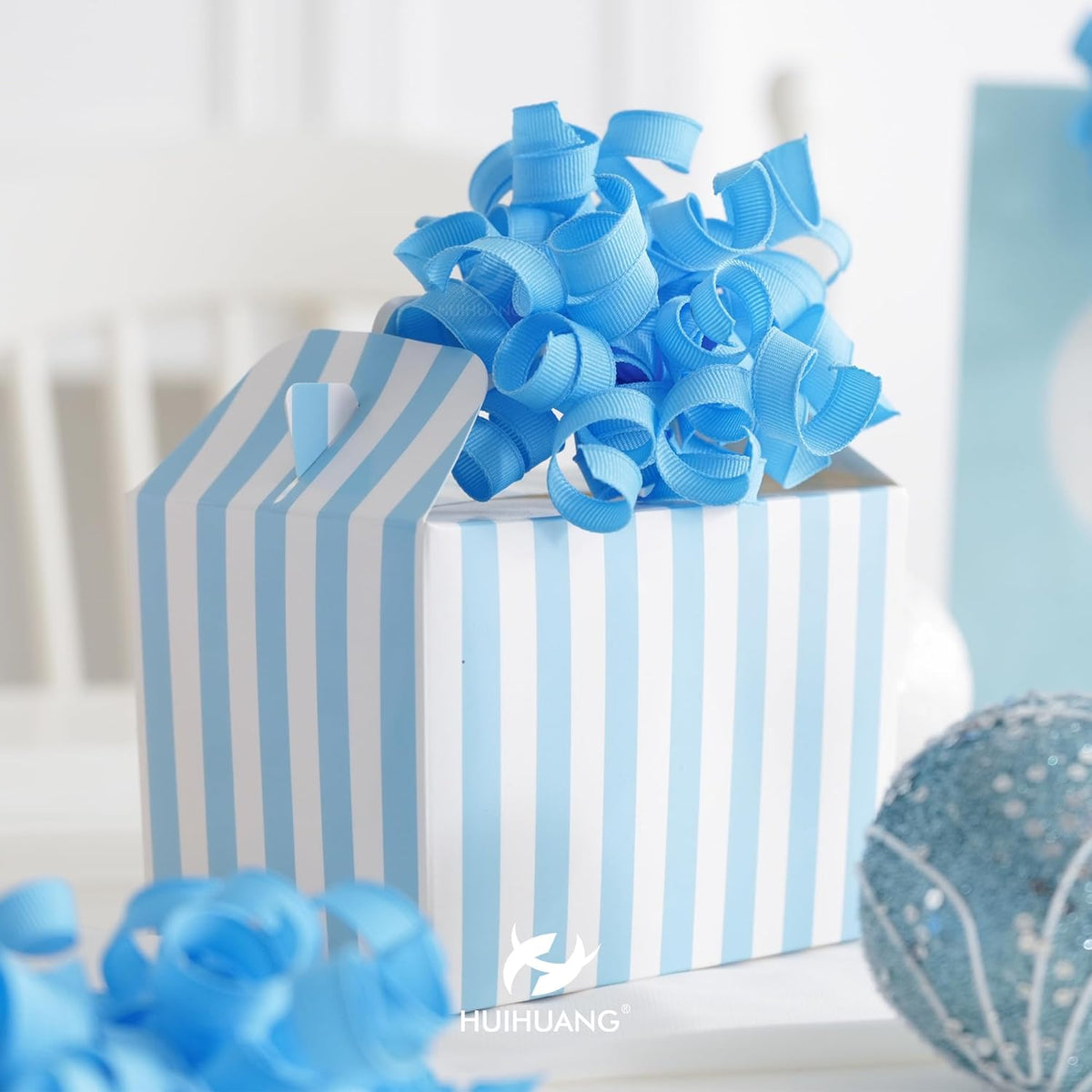 HUIHUANG Baby Blue Bows for Gift Wrapping, Blue Curly Ribbon Bows Self Adhesive Burst Gift Bows for
