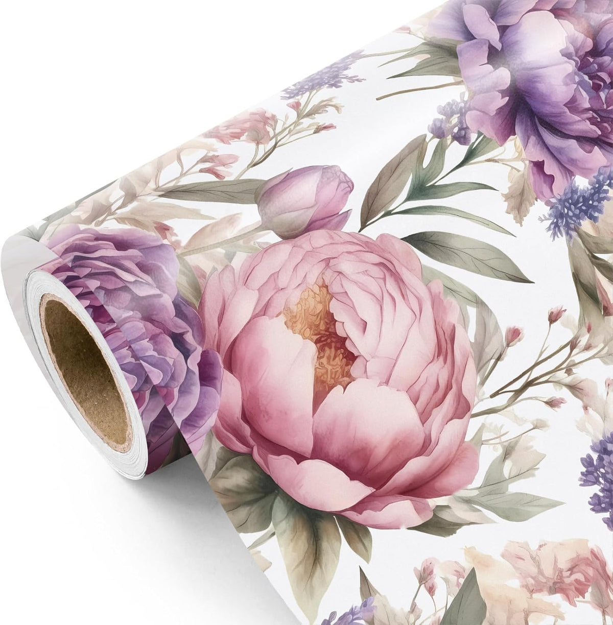 WRAPAHOLIC Floral Wrapping Paper Roll - Mini Roll - 17 Inch x 33 Feet - Purple Flower Wrapping