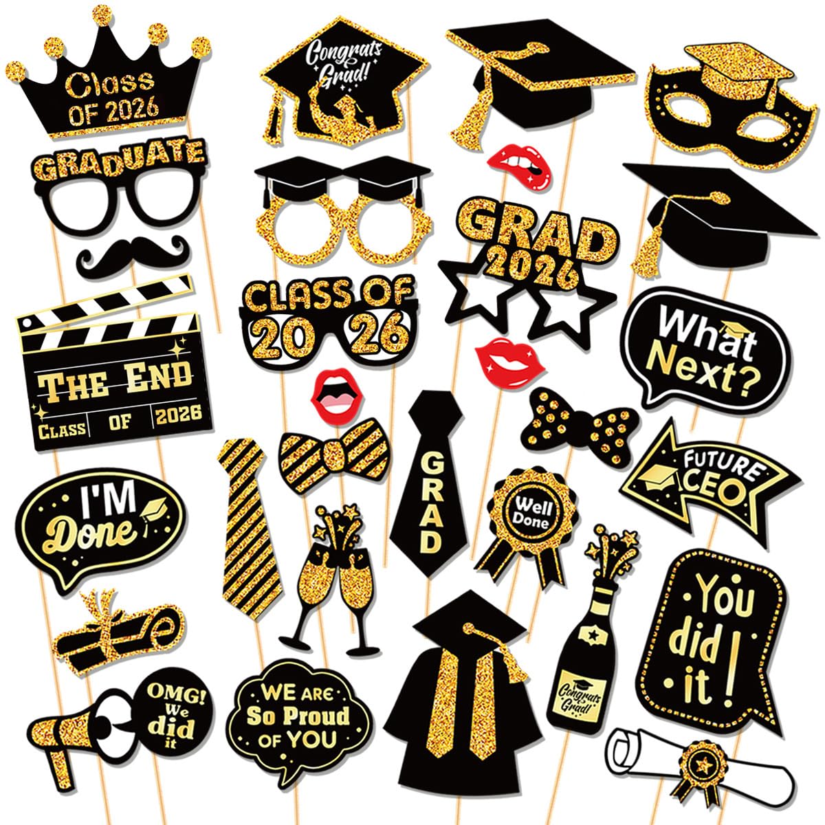 30Pcs Graduation Photo Booth Props Class of 2026 Graduation Decorations