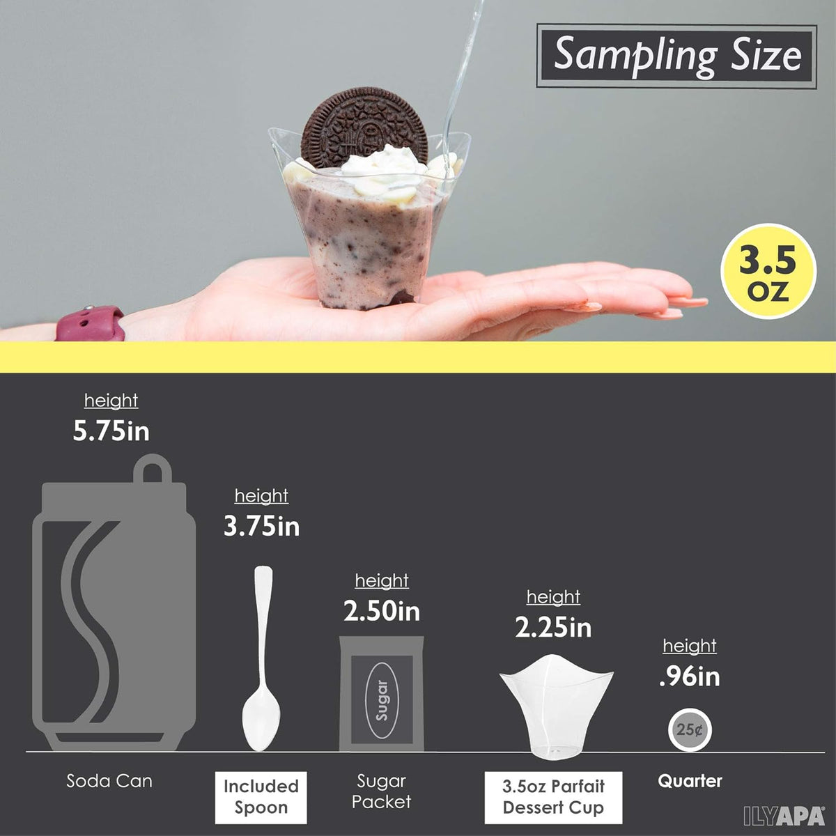 Ilyapa 3.5oz Plastic Dessert Cups - 100 Pack Mini Dessert Cups with Spoons - Clear Reusable Small