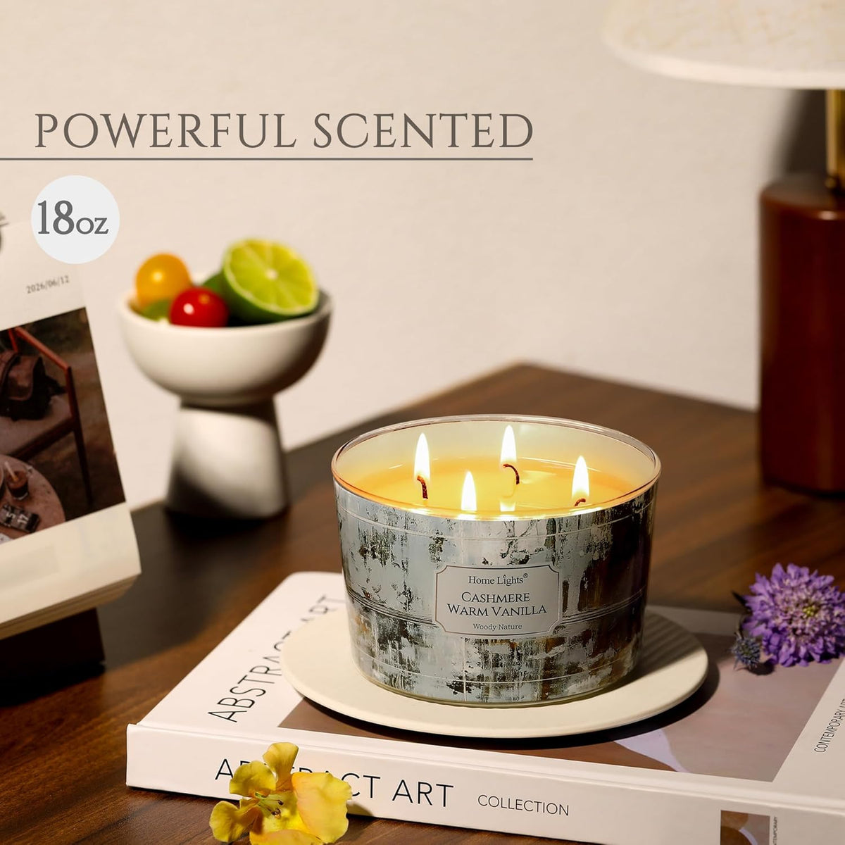 HomeLights Scented Candles for Women & Men, 18oz Candle Jars Aromatherapy 4-Wick Candle, Ideal for