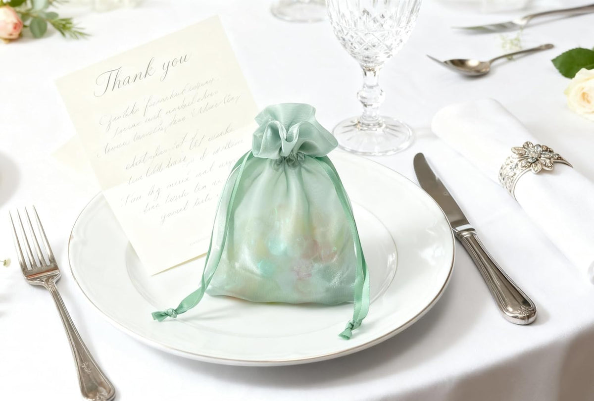 QIANF 20 Pcs Sage Green Small Organza Bags 4X6 inch for Wedding Favors with Drawstring, Mini Mesh