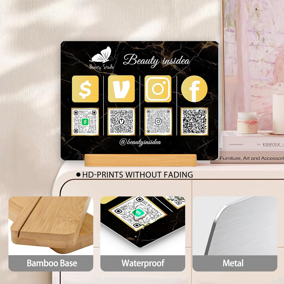 Personalized Custom Metal QR Code Sign Venmo Cashapp Scan to Pay with Stand Instagram Facebook