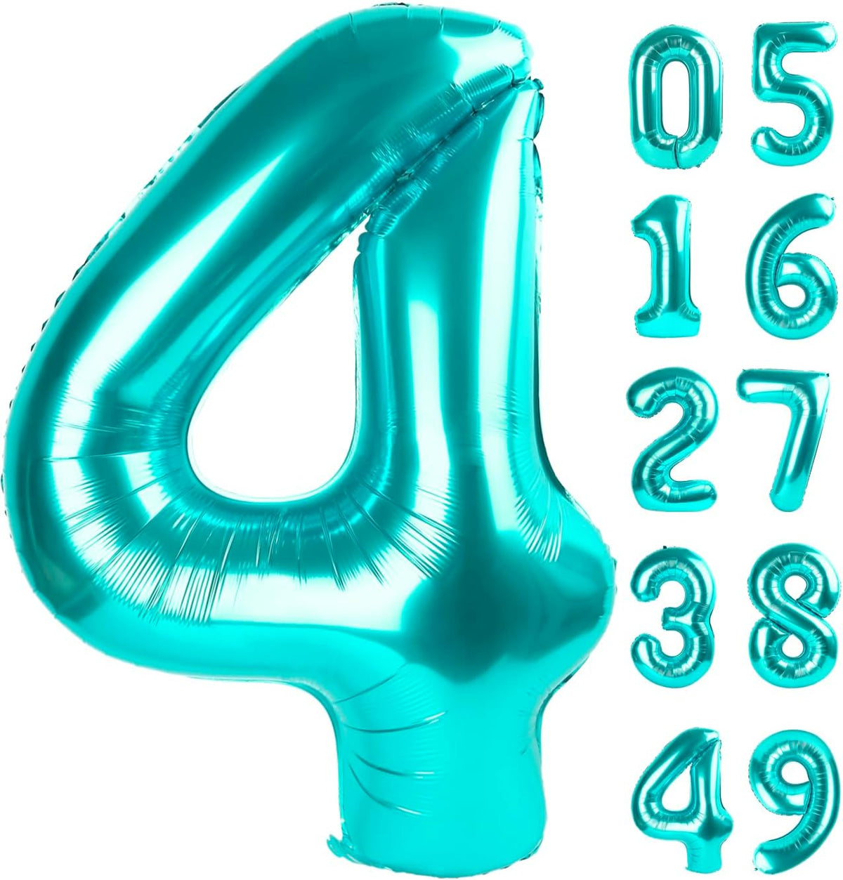 40 Inch Teal Blue Large Number 4 Birthday Balloon, Giant Number Four 14 24 34 40 44 Balloons, Teal