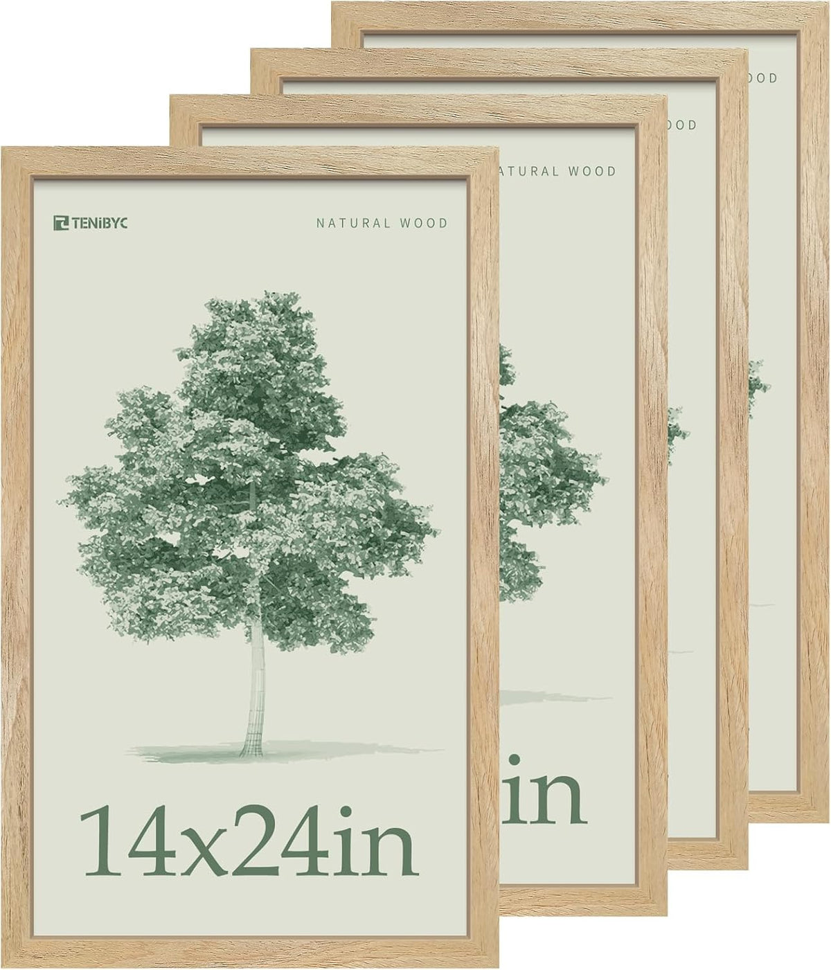 14x24 Poster Frame Set - 4 Pack, Natural Solid Wood, Elegant Wood Grain Picture Frame, Wall Gallery
