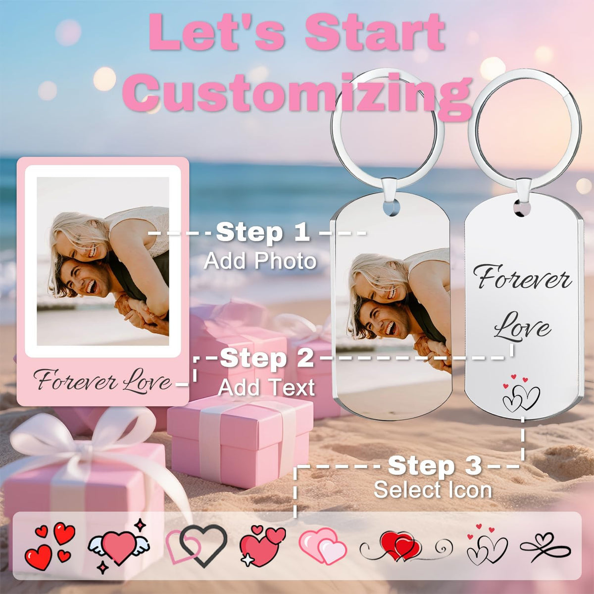 Custom Keychain with Picture, Personalized Double-sided Keychains Gifts for Boyfriend, Family, Lover