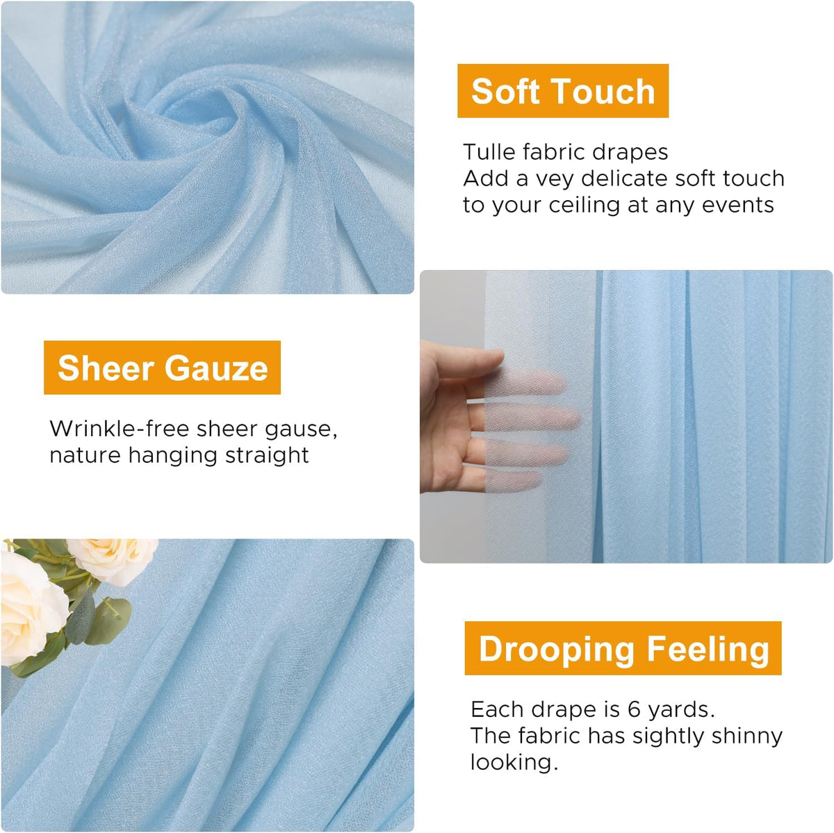 Wedding Arch Draping Fabric 1 Panel 28.7" x 20FT Baby Blue Sheer Chiffon Backdrop Drapes for