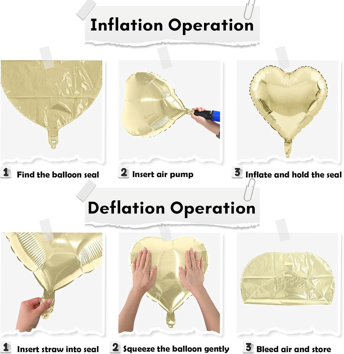 Gold White Foil Heart Balloons, 18 Inch 10 Pcs Pastel Yellow White Mylar Heart Shape Balloons Large