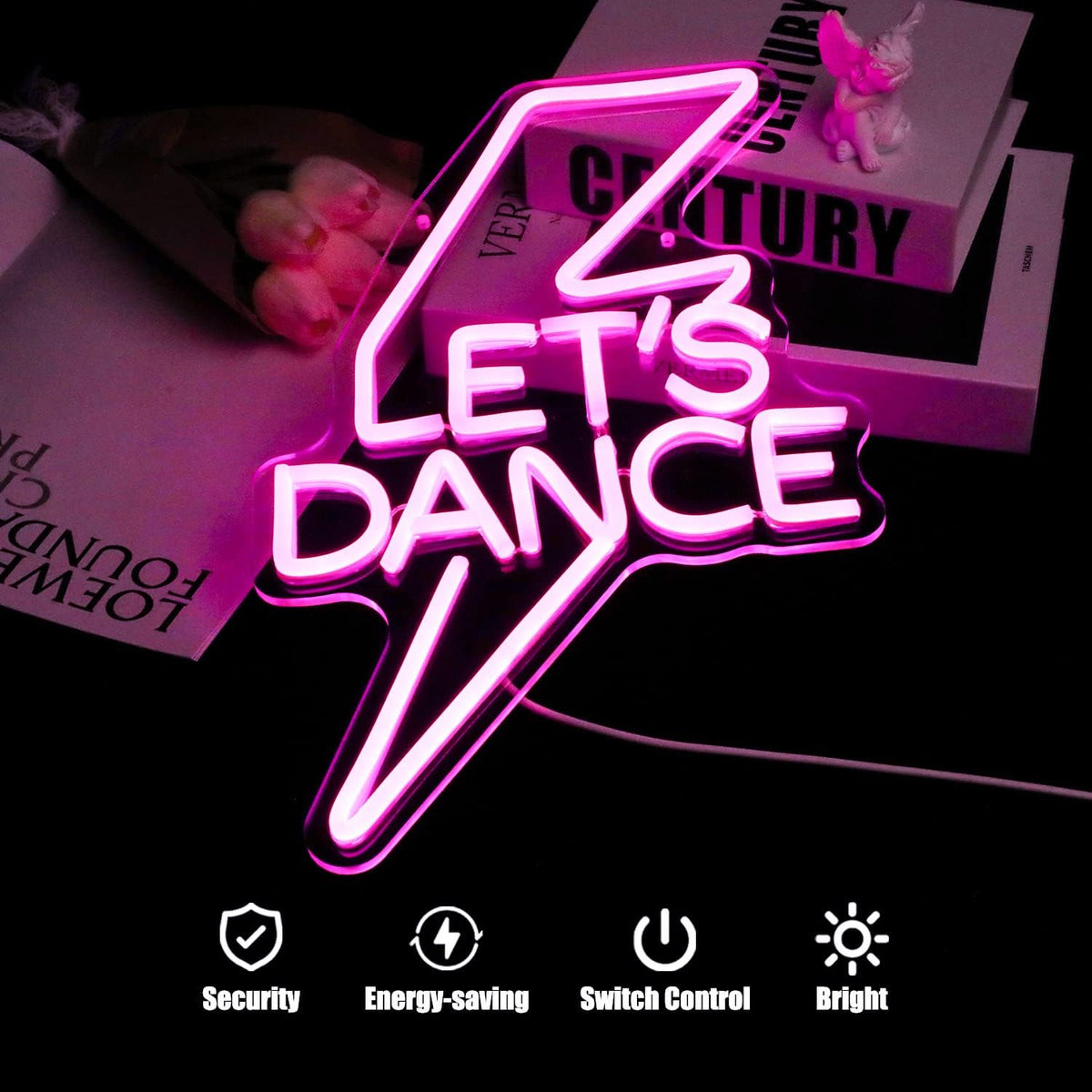 Let's Dance Neon Sign Pink Led Word Light Sign Lightning Bolt Neon Light Dance Light Up Signs