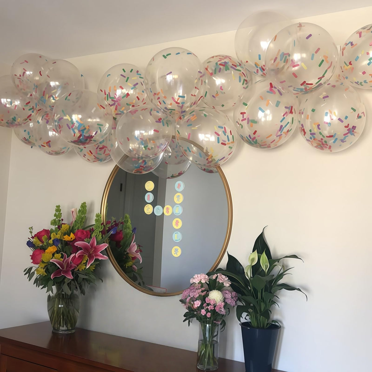Rainbow Confetti Balloons, 12 Inch Multicolor Candyland Ice Cream Sprinkle Colorful Long Confetti