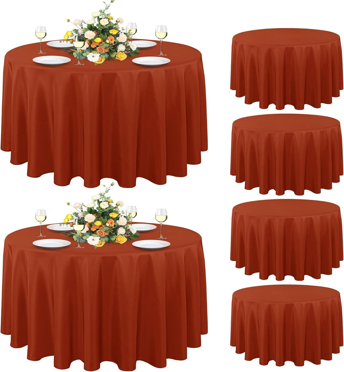 sancua 6 Pack Thanksgiving Round Tablecloth 90 Inch Burnt Orange, Stain and Wrinkle Resistant Fall