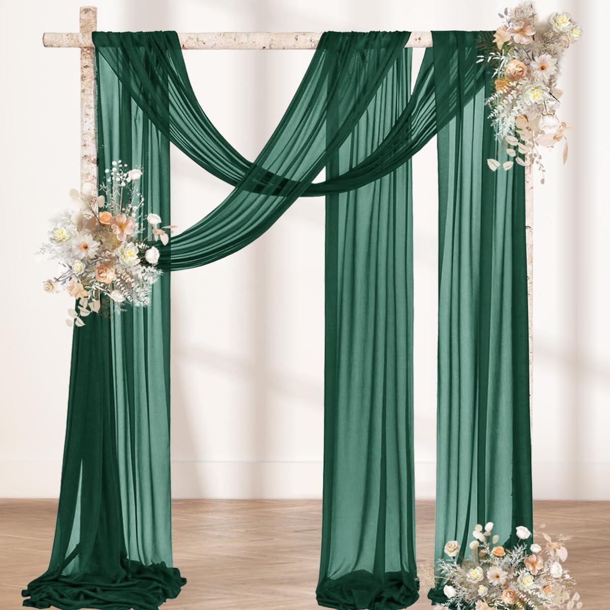 MLMW Christmas Wedding Arch Draping Fabric 1 Panel 29" x 20Ft Emerald Green Sheer Wedding Arch