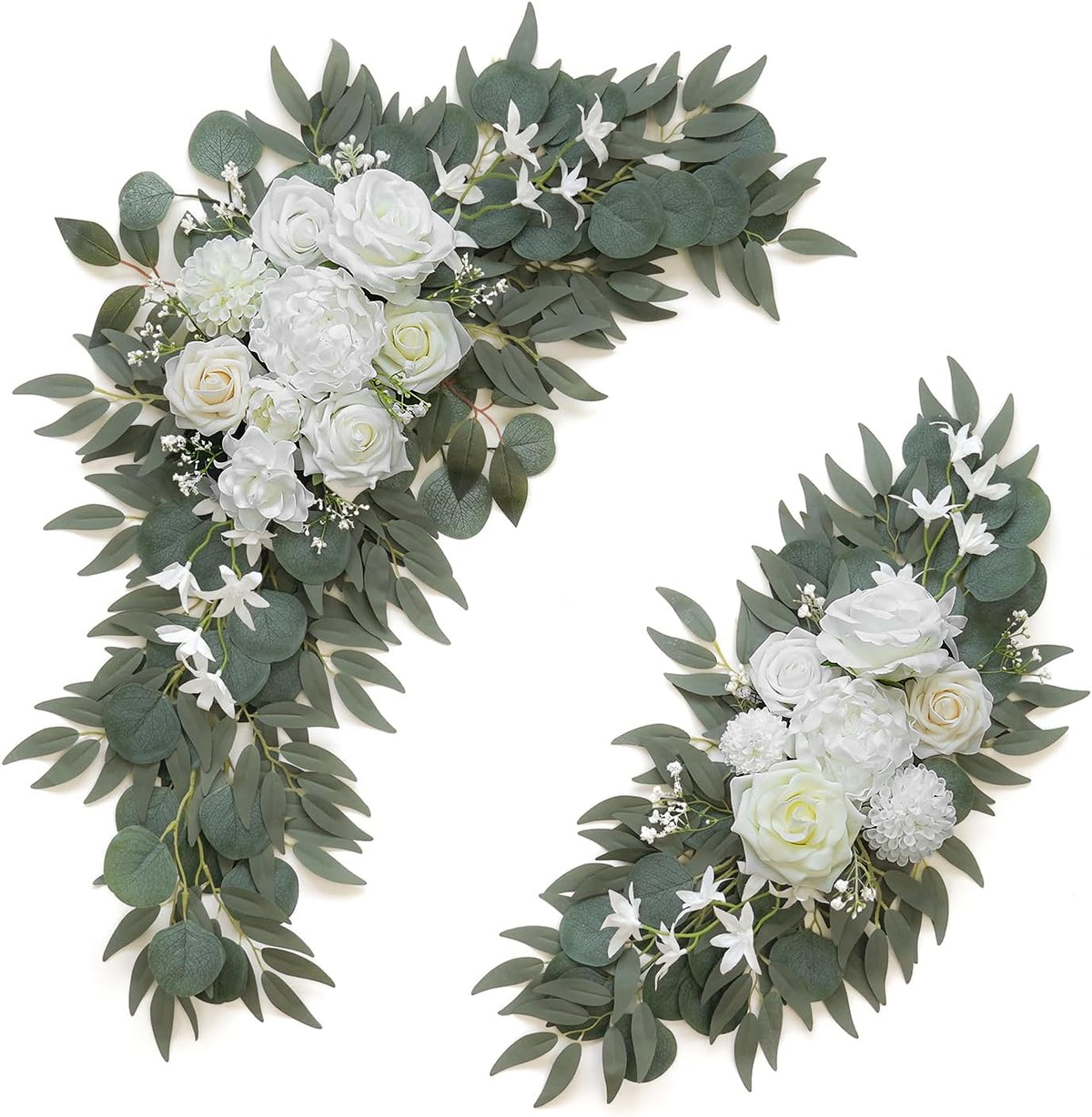 Artificial Flower Swag Set of 2 for Wedding Welcome Signs Floral Decorations, White Wedding Arch