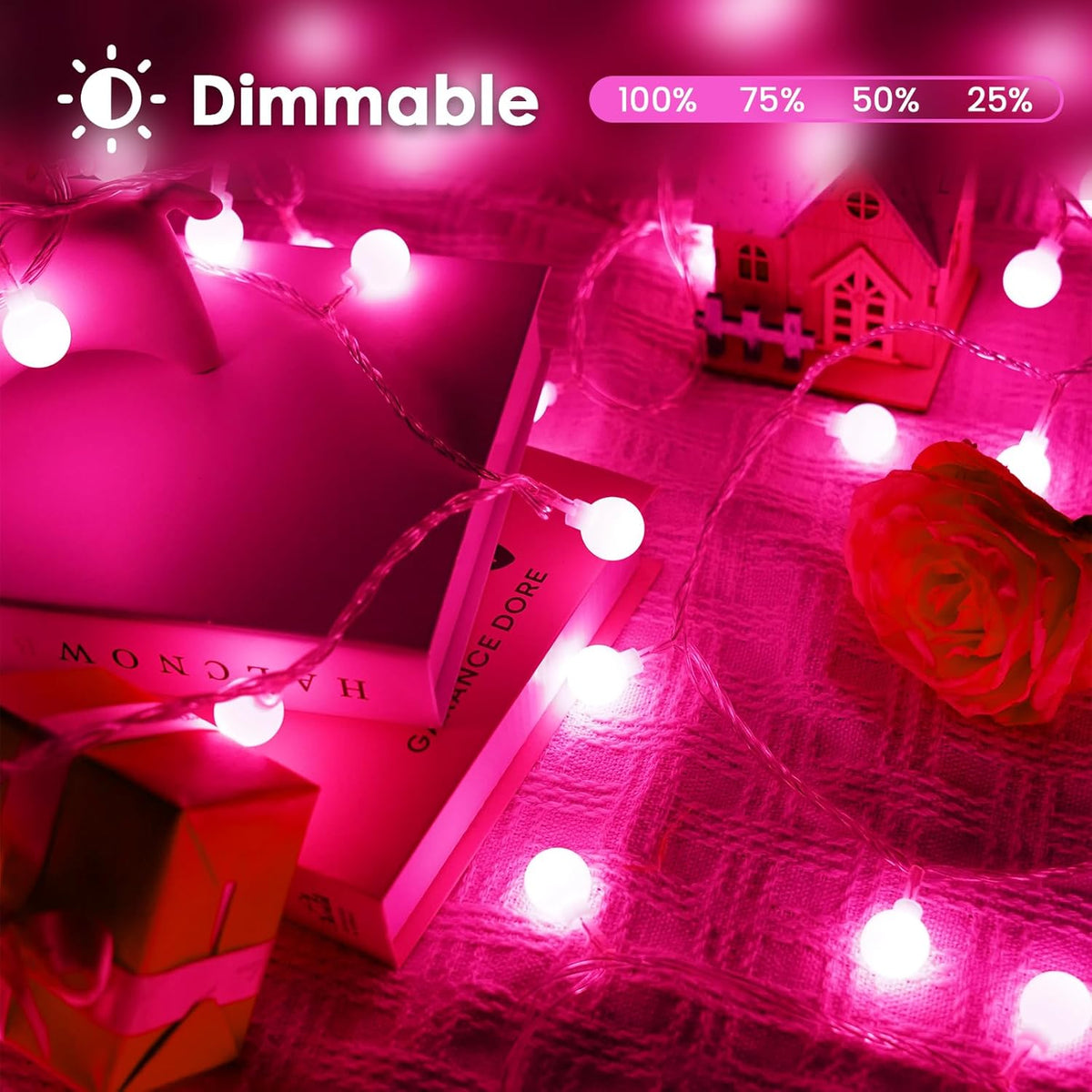 100LED Pink String Lights Outdoor Indoor for bedroom, 43FT Connectable Globe String Lights with