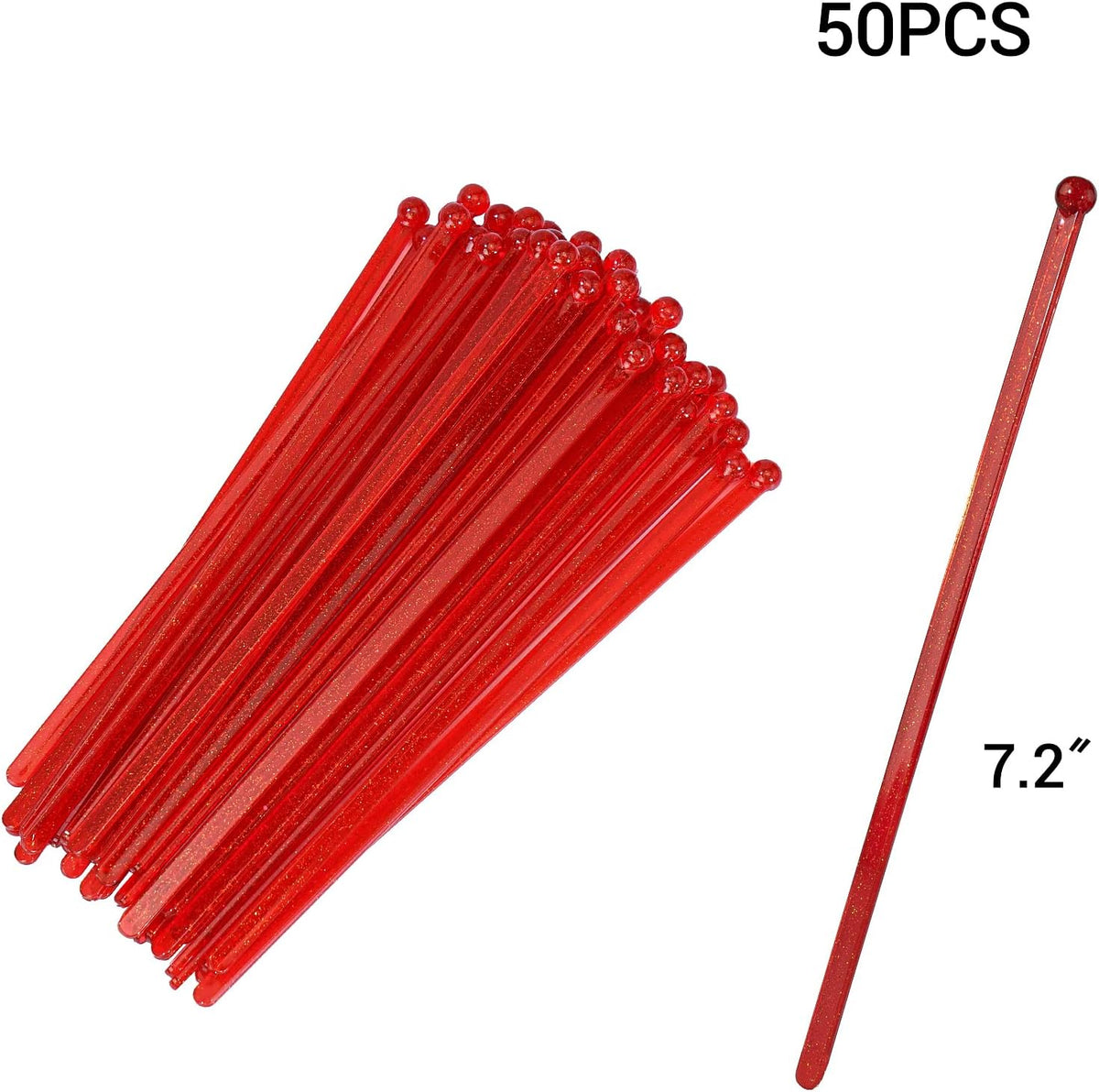 50-PCS Christmas Red Glitter Plastic Swizzle Sticks, Crystal Cake Pops, Cocktail Coffee Drink