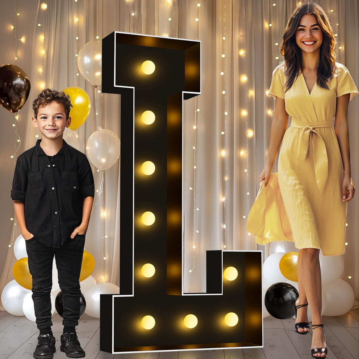Pooqla 4 FT Marquee Light Up Letters, Black Marquee Letter Lights 4 Feet Tall for Birthday