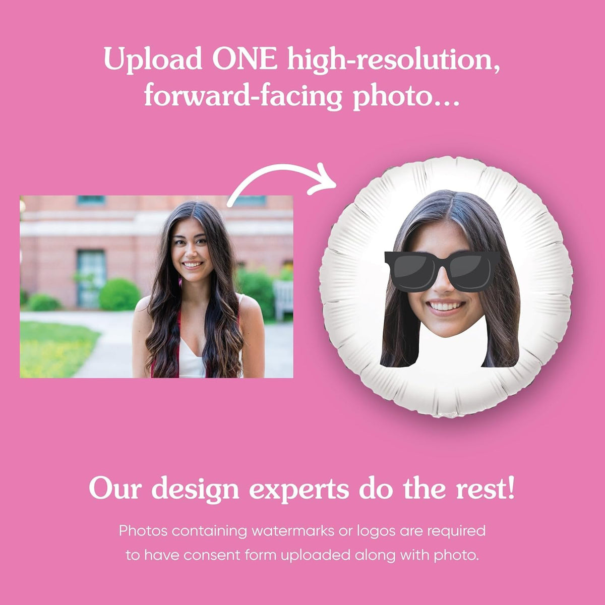 Big Dot of Happiness Personalized Sunglasses Fun Face Photo Balloon, Adults & Kids Summer Birthday