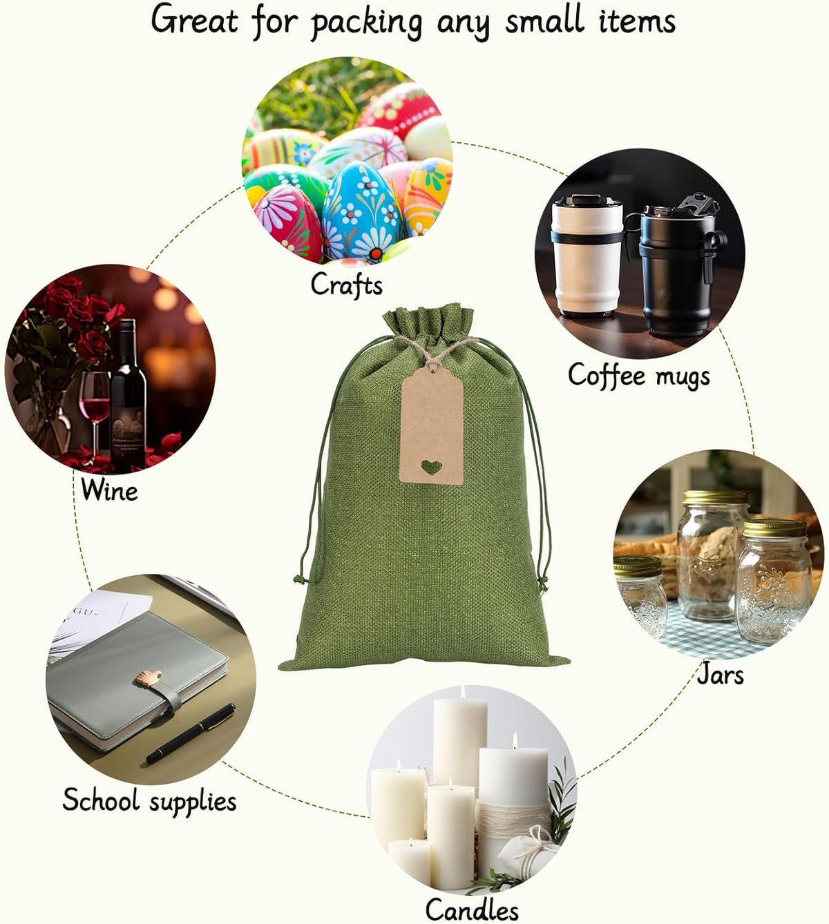 Tapleap Burlap Bags with Drawstring - 10Pcs 8x12 Green Gift Sacks for Wrapping Halloween Favors