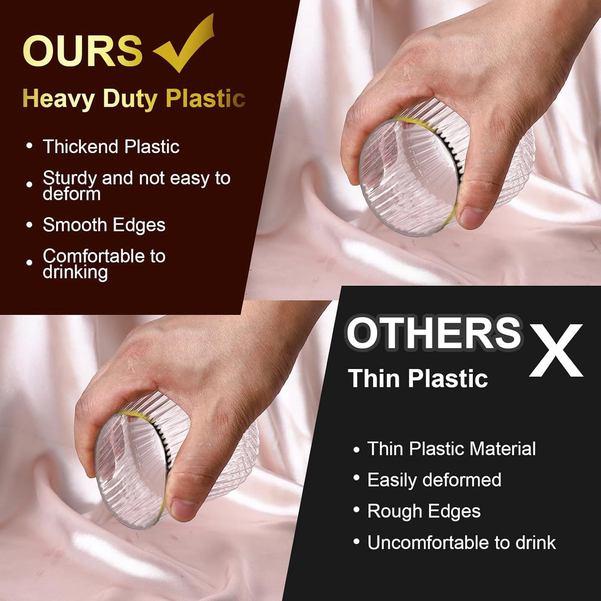40 Pack Plastic Ribbed Wine Glasses, 14Oz Origami Disposable Wine Glasses Unbreakable Clear Plastic