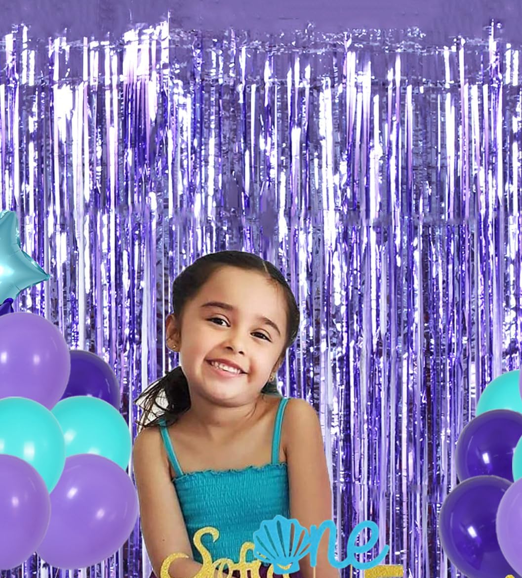 BEISHIDA 2 Pcs Light Purple Lavender Door Streamers Tinsel Curtain Party Streamers Backdrop Fringe