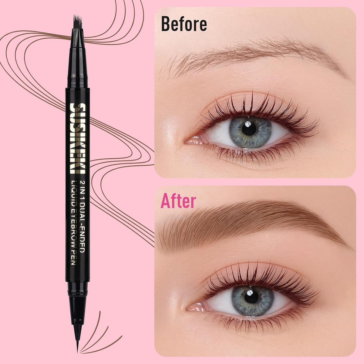 Dual Ended Microblading Eyebrow Pen - 2 in 1 Liquid Eyebrow Pencil with Brow-Fection Angled Brush &