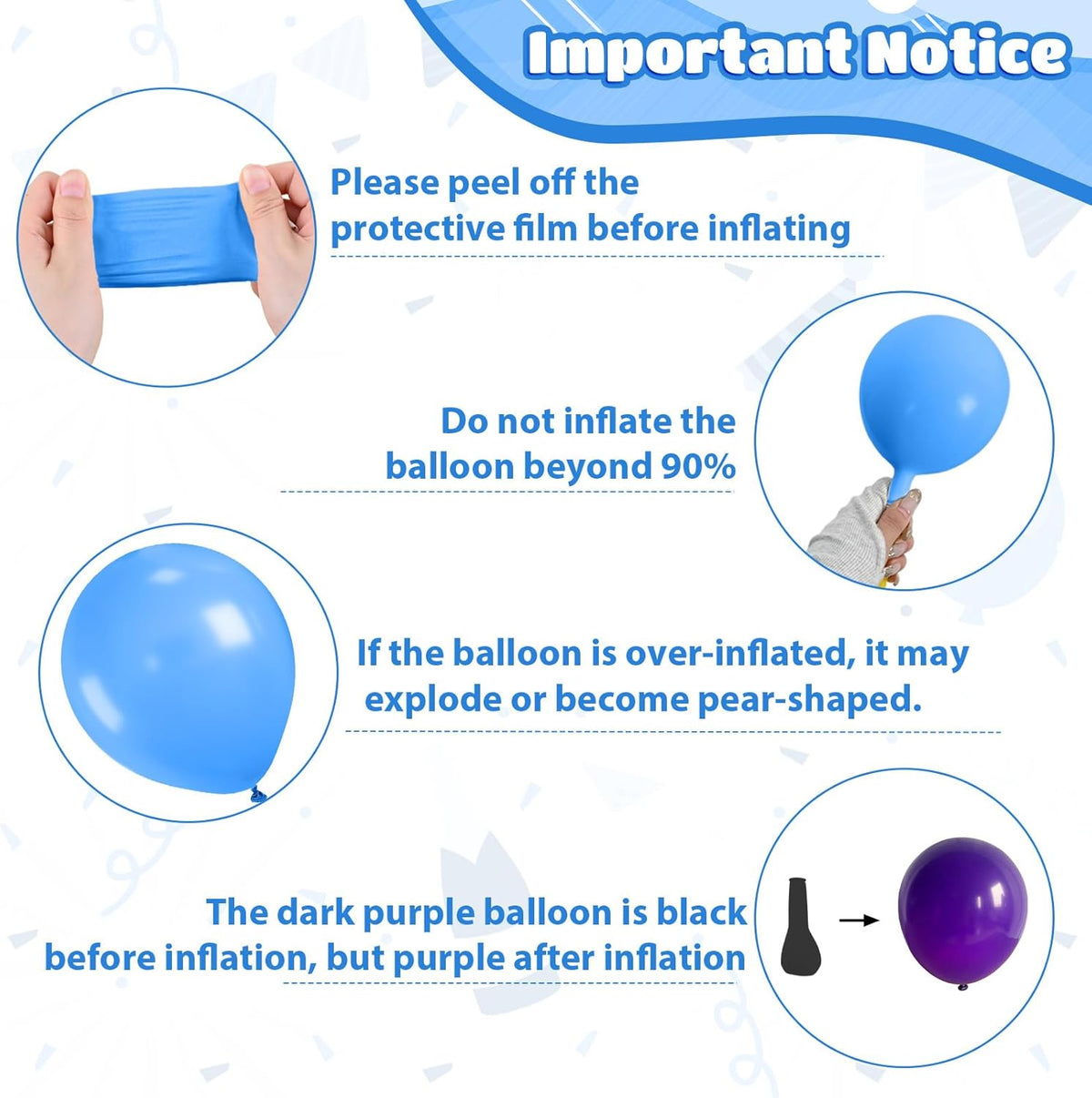 Black Purple Blue Balloons, 12 Inch Metallic Blue Dark Purple Blue Black Confetti Balloons for Girl