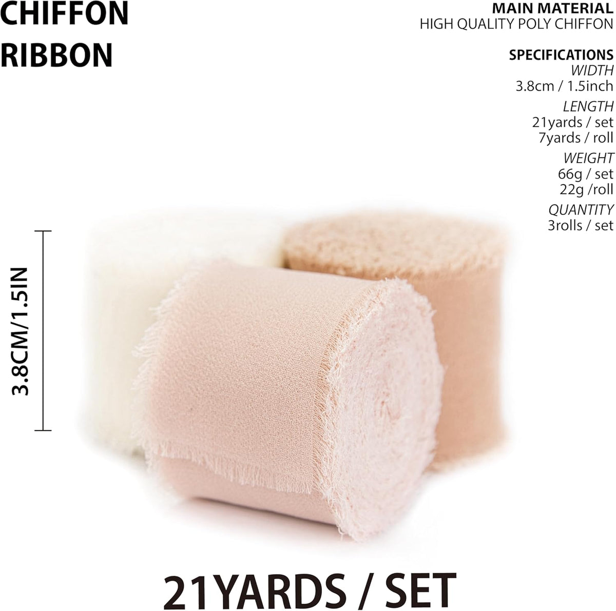 Vitalizart Pink Handmade Chiffon Silk Ribbon Fringe 1.5" x 21 Yd Blush Pink & White Frayed Edges