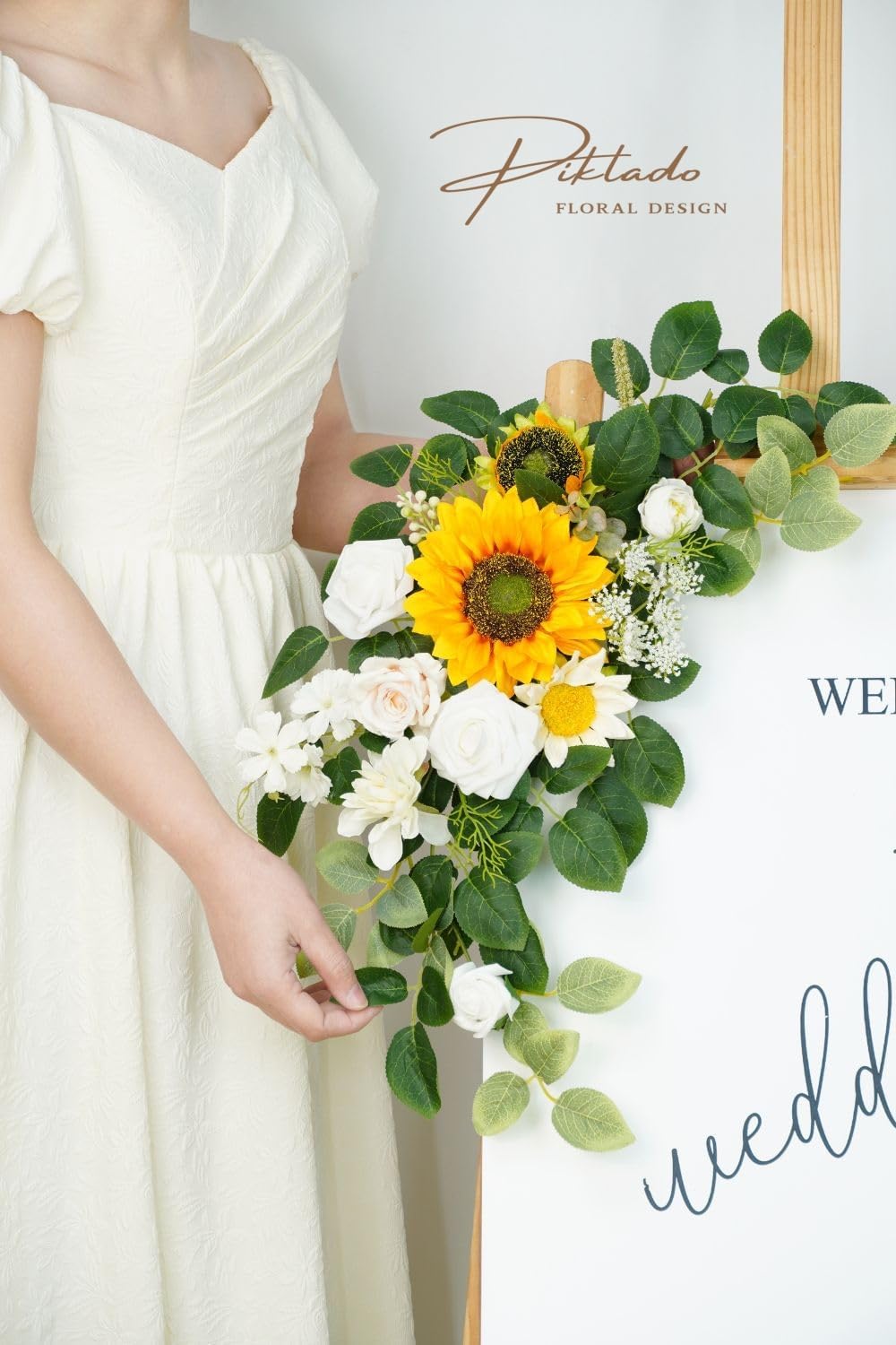 Wedding Decor (Pack of 2) Welcome Sign Flower Backdrop Garland for Ceremony Reception Wall Easel