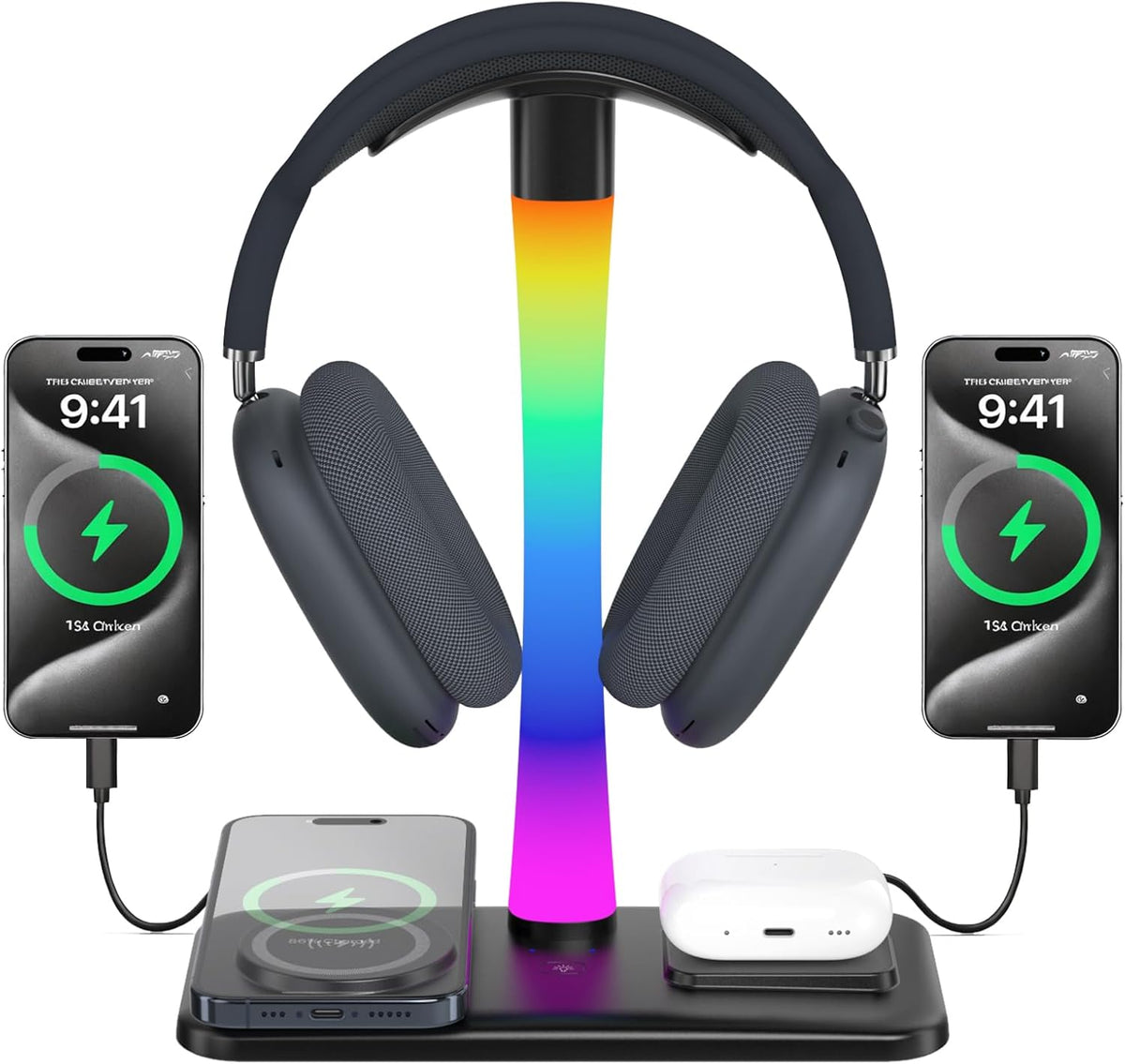 Headphone Stand with Wireless Charger,Gaming HeadsetStand with RGB Light Mode,AirpodMaxStand