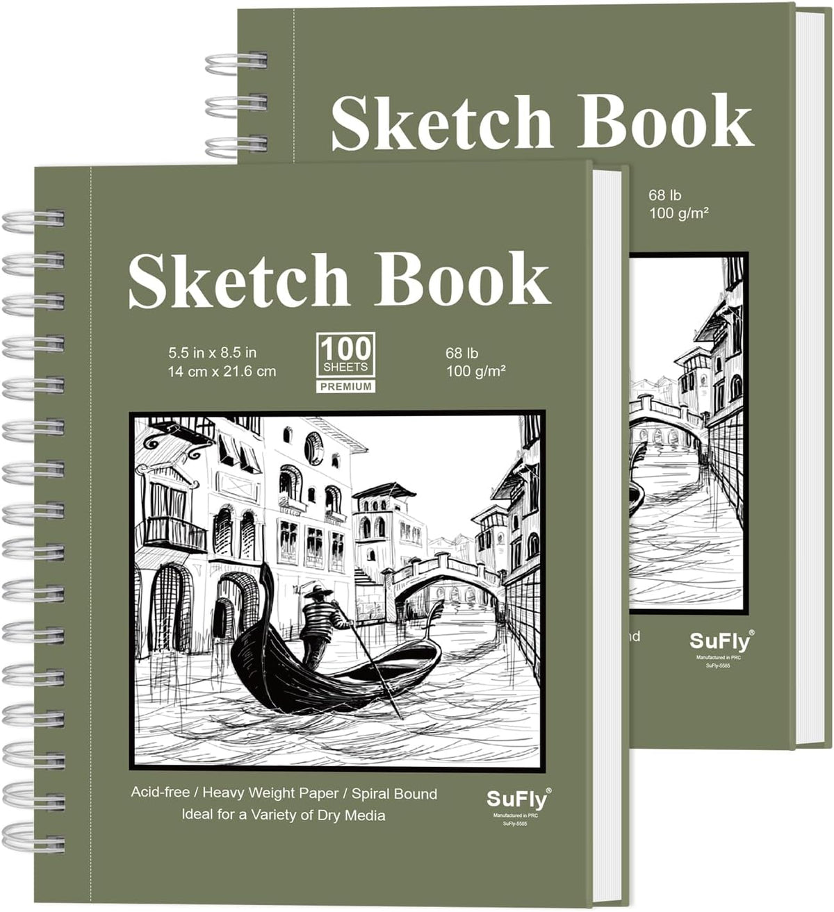 SuFly Small Sketch Book 5.5"x8.5", 2-Pack Mini Sketchbook, Spiral Bound Sketchbook Hardcover with