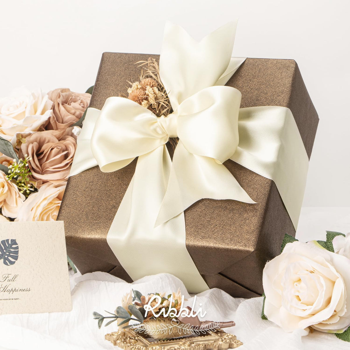 Ribbli Ivory Double Faced Satin Ribbon, 3” x Continuous 10 Yards,Use for Bows Bouquet,Gift