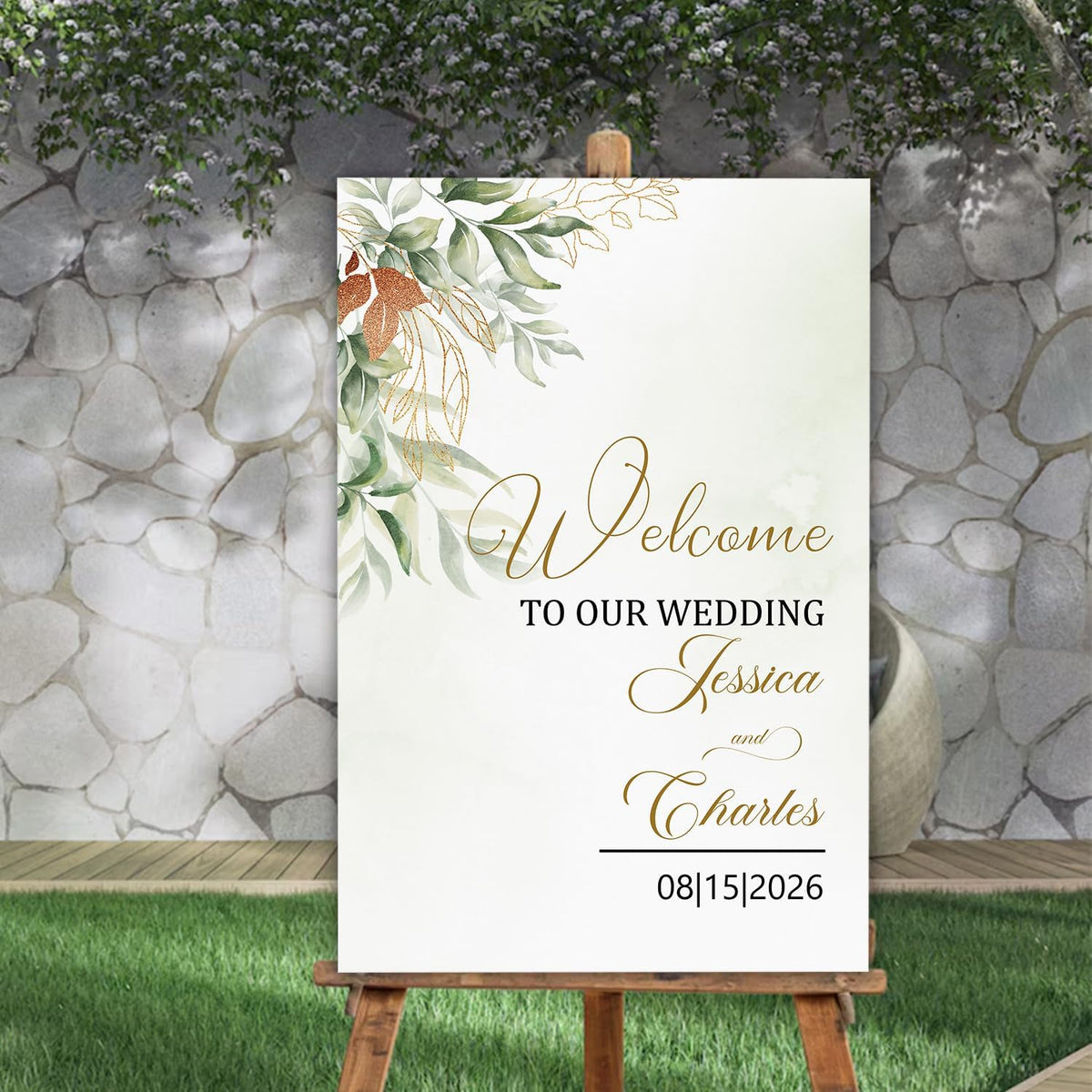 Eucalyptus Wedding Welcome Sign Template, Greenery and Gold Printable Sign for Reception, Custom