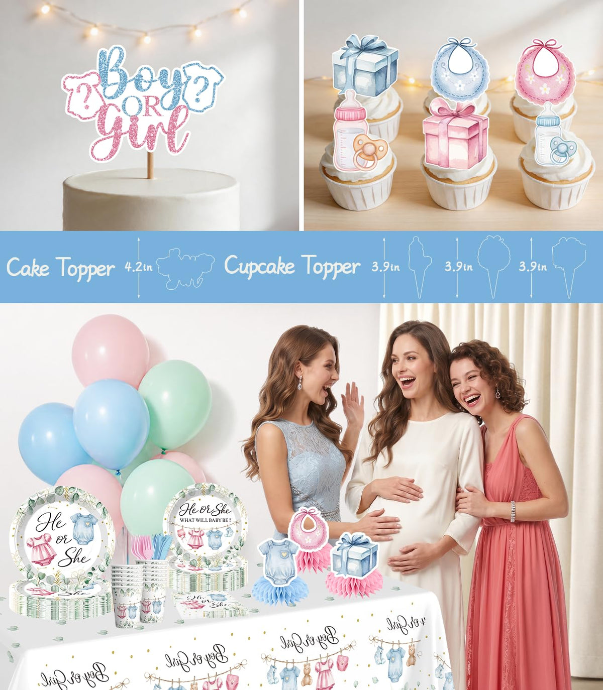 Yingoto 215PCS He or She Gender Reveal Decorations Serves 25