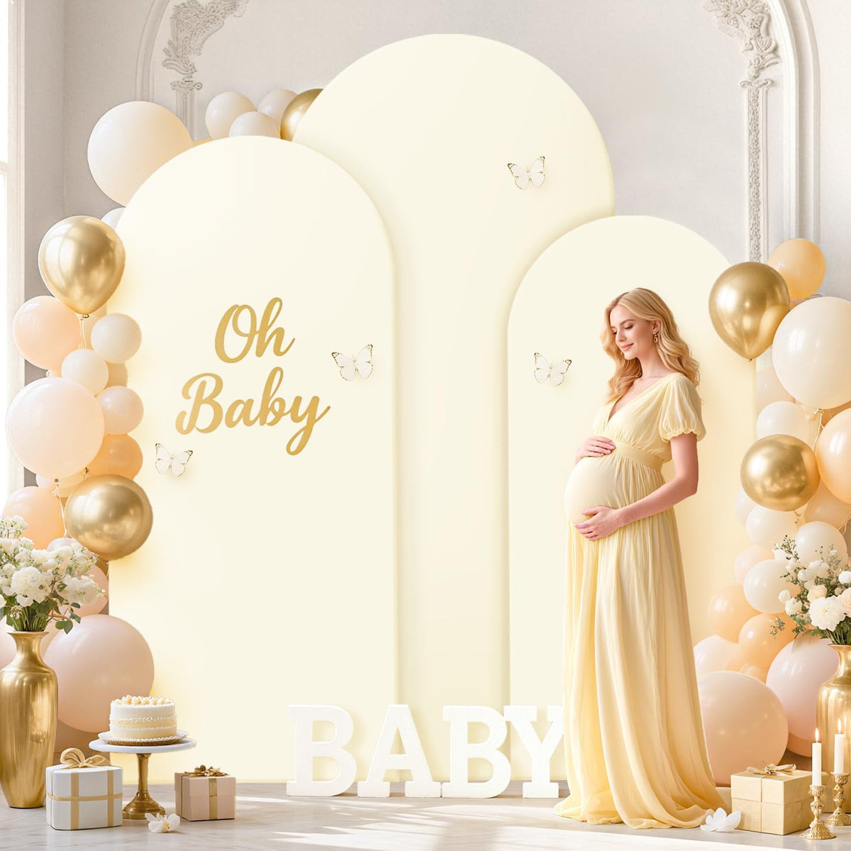 FOTSHARER Arch Backdrop Stand and Cover Set (7.2FT, 6.6FT, 6FT) Metal Wedding Arch Stands Ivory