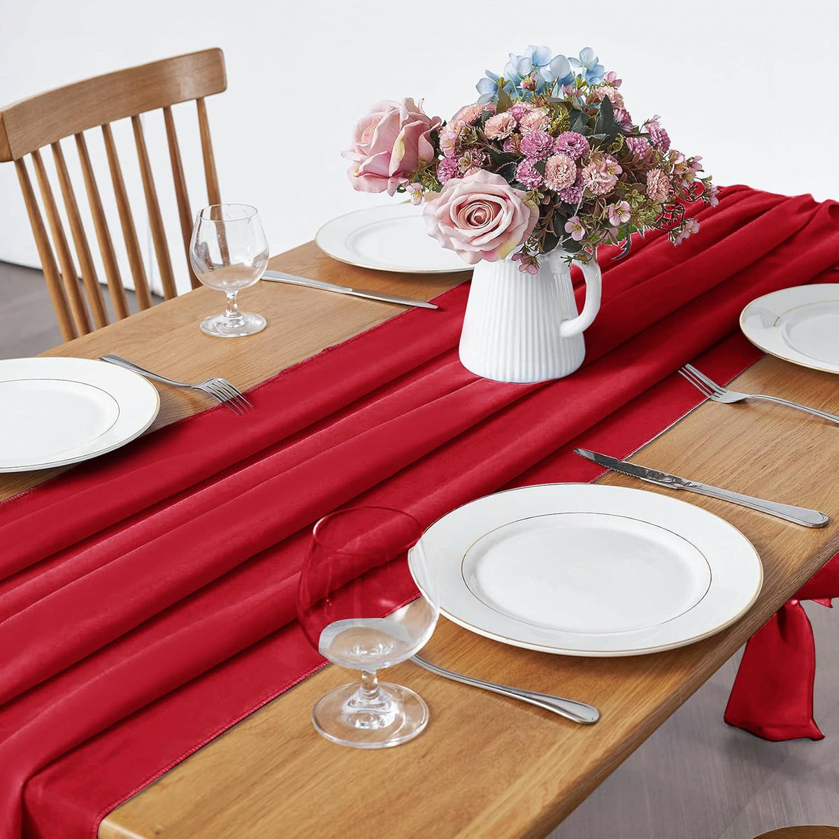 5 Pack 10Ft Red Chiffon Table Runner Sheer 29x120 Inch for Romantic Wedding Decor Bridal & Baby