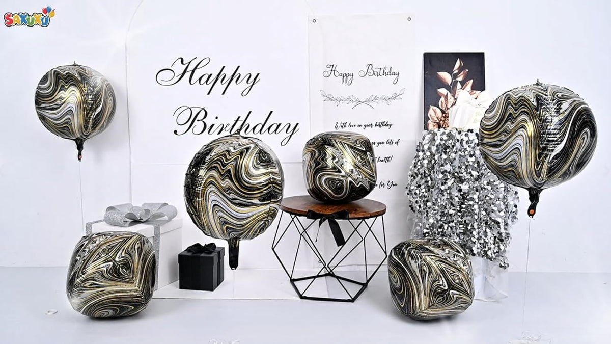 6 Pcs Black Gold and White Balloons, Saxuxu Black and Gold Balloons, 22 Inch Big Round Foil Balloon