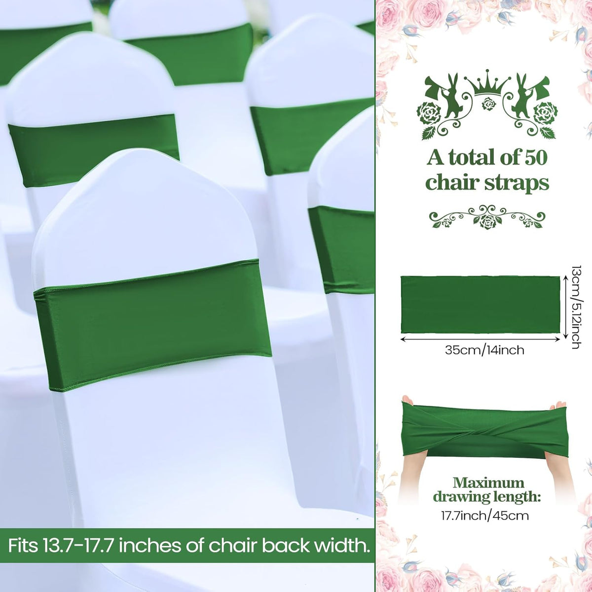 Kinlop 50 Pcs Spandex Chair Sashes Bows Chair Bands Slider Sashes for Covers Elastic Bands Ties