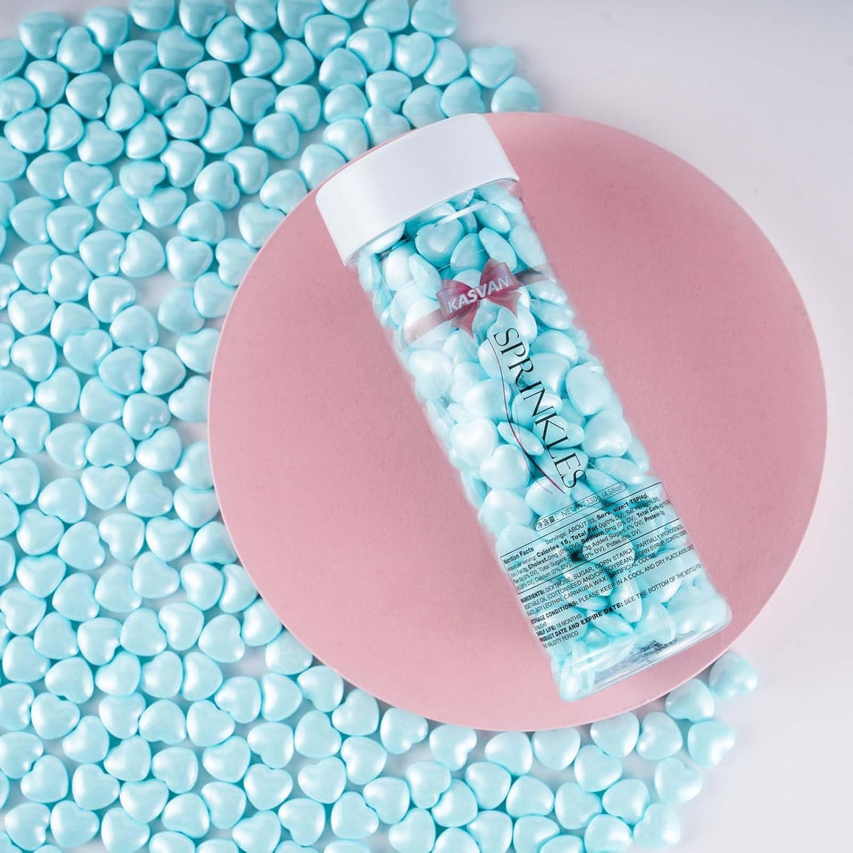 Kasvan Blue Heart Shapes Sprinkles - Edible Candy Pearls 130g/4.58 Oz, Mix Size, Baking Cake