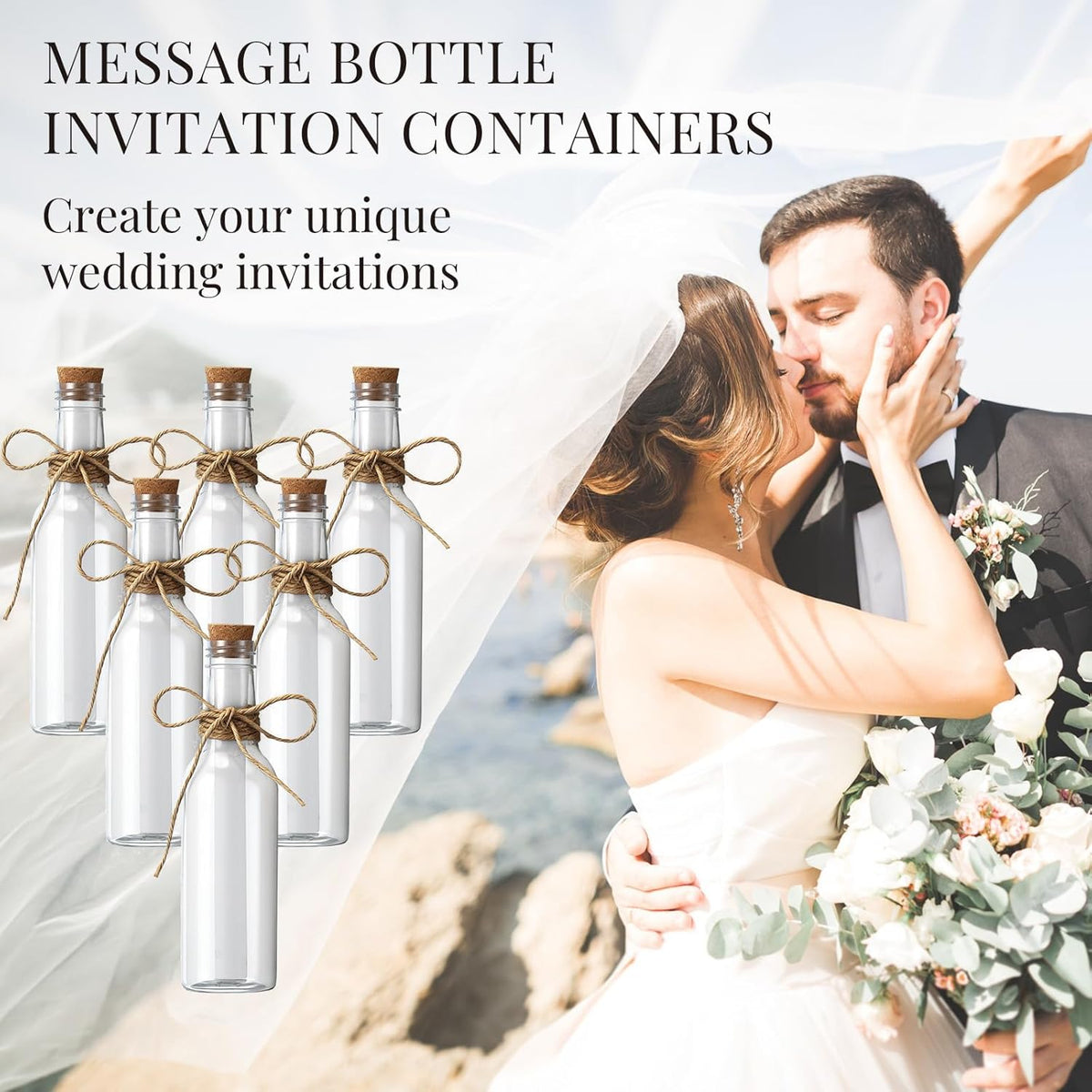 Baderke 24 Pcs 5.6 oz Message Bottles with Letter Printer Paper Plastic Bottles & Corks Twines for