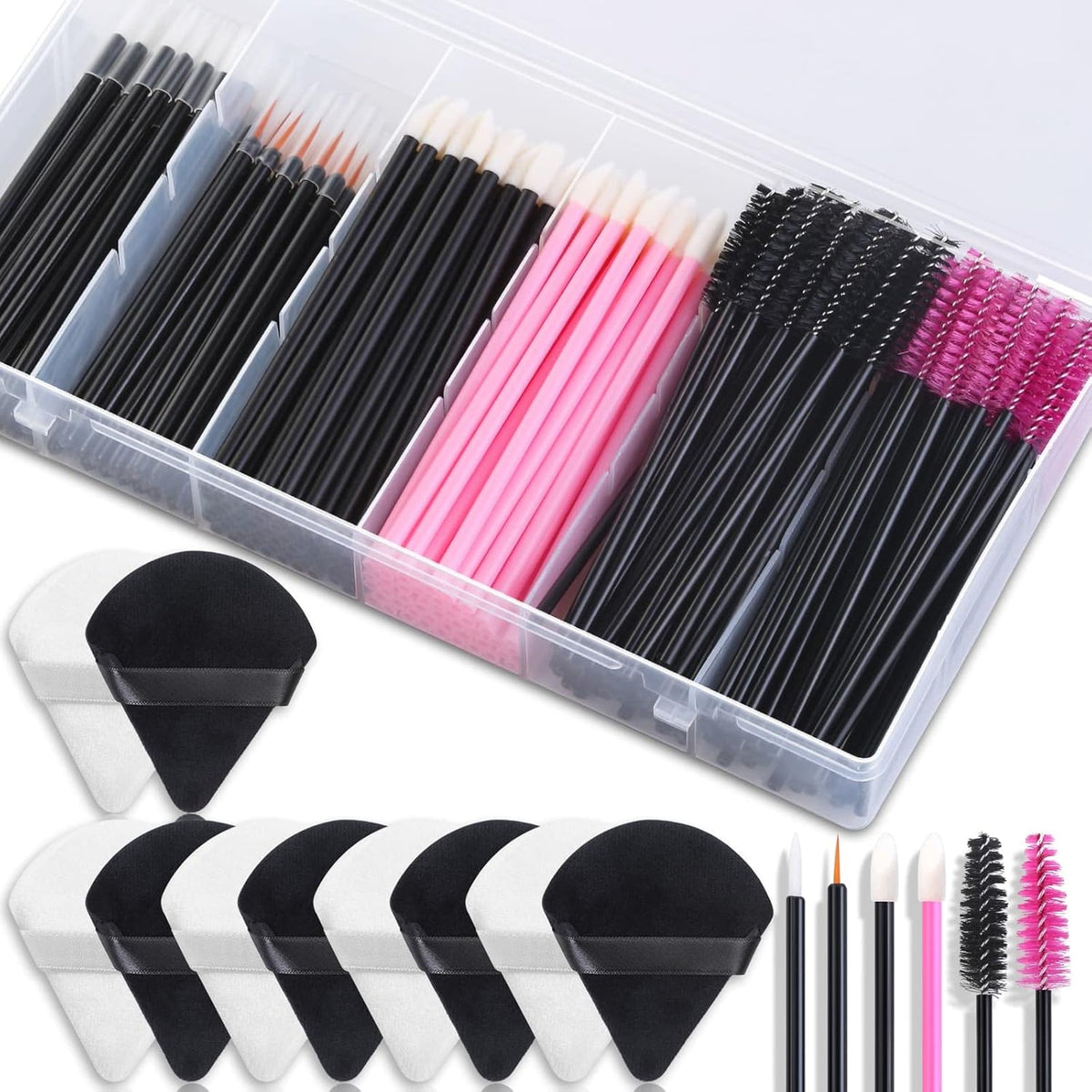 Disposable Makeup Accessories with Makeup Applicators Triangle Makeup Puffs, Mascara wands
