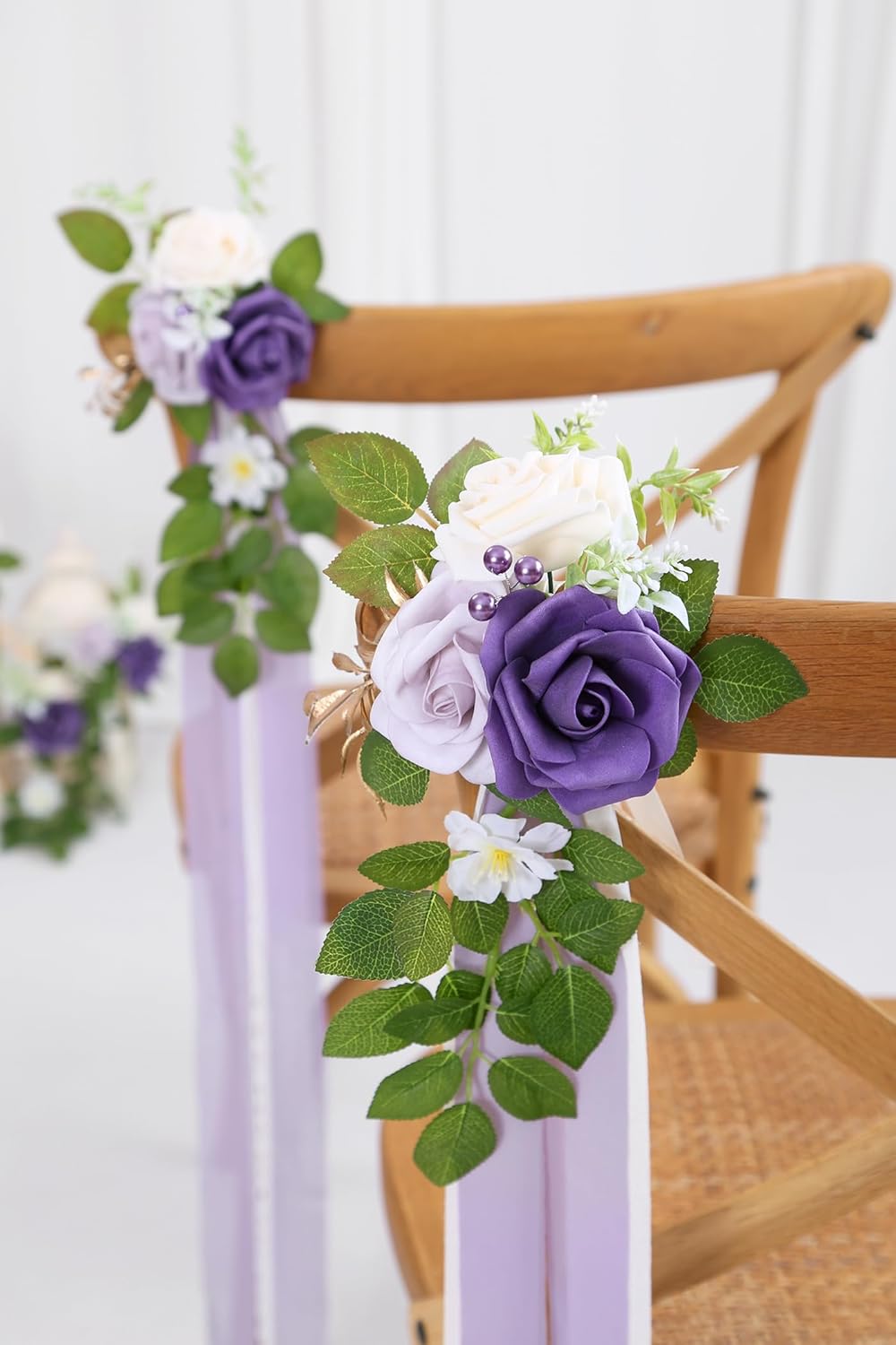 10 Wedding Aisle Decorations for Ceremony - Purple Chair Flowers for Aisle Decor and Church Pew