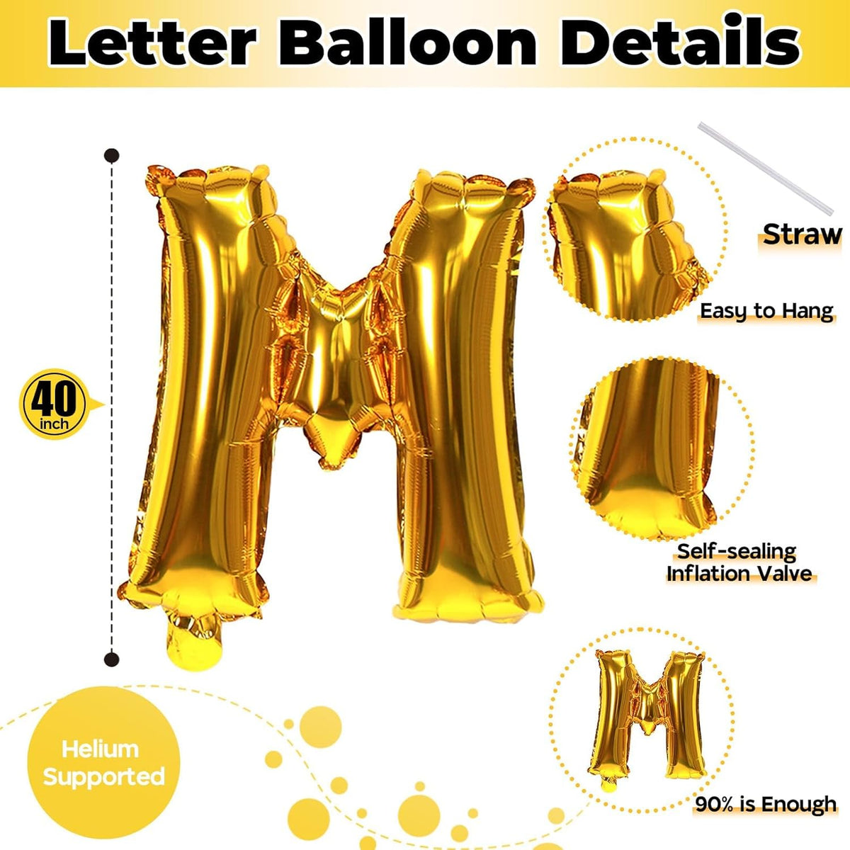 Large Custom Balloon Letters M, 40 Inch Helium Alphabet Word Balloons Decor, Big Self Inflating
