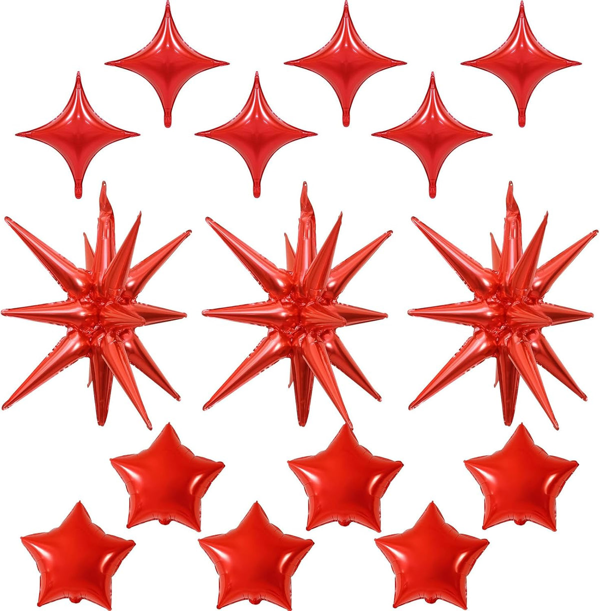 Red Star Balloons, 22in Large Star Balloons Foil 10in 4-Pointed & Red Pentagram Balloon for