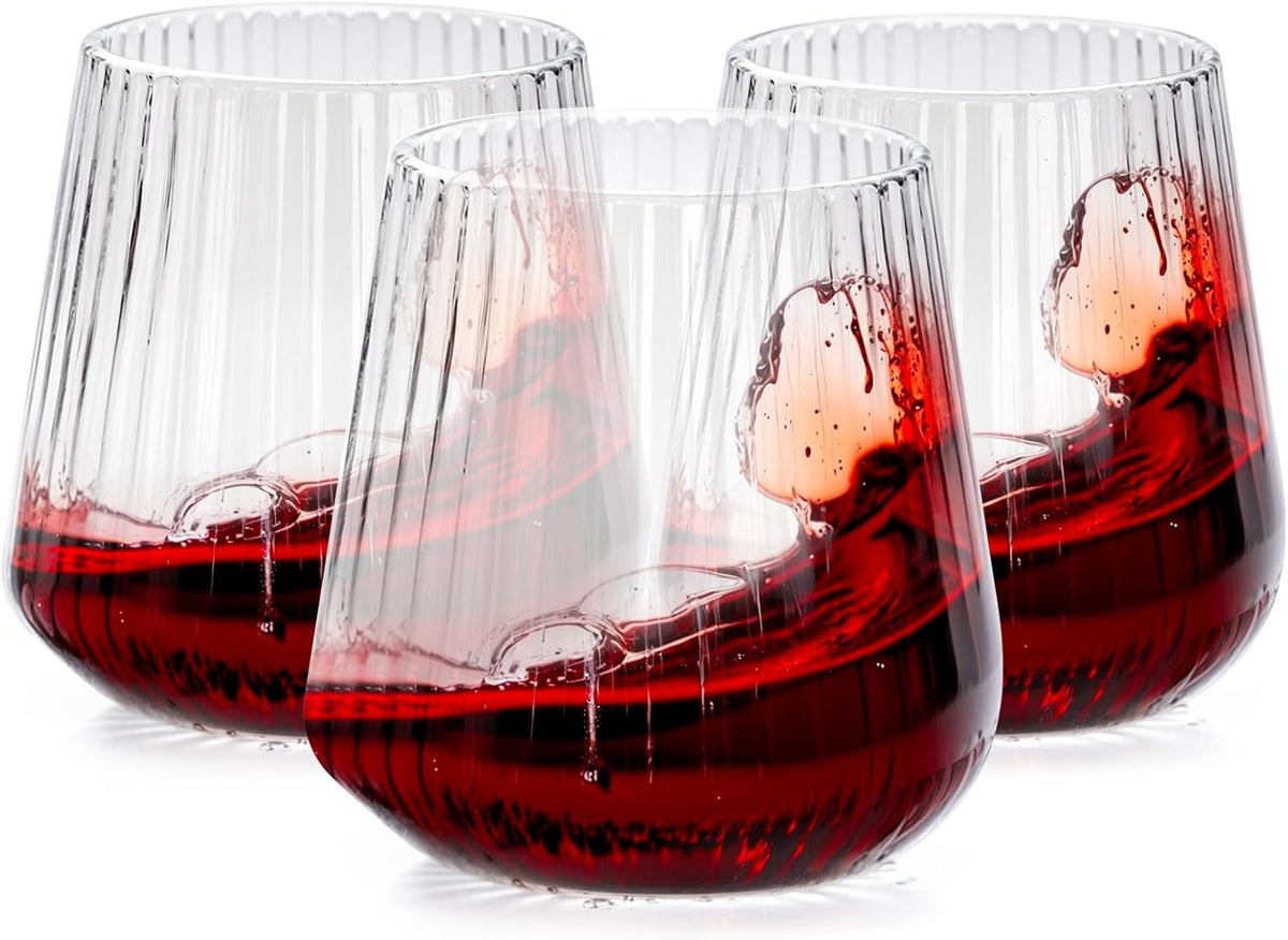 30 Pack Plastic Ribbed Wine Glasses, 14 OZ Origami Stemless Disposable Wine Champagne Whiskey