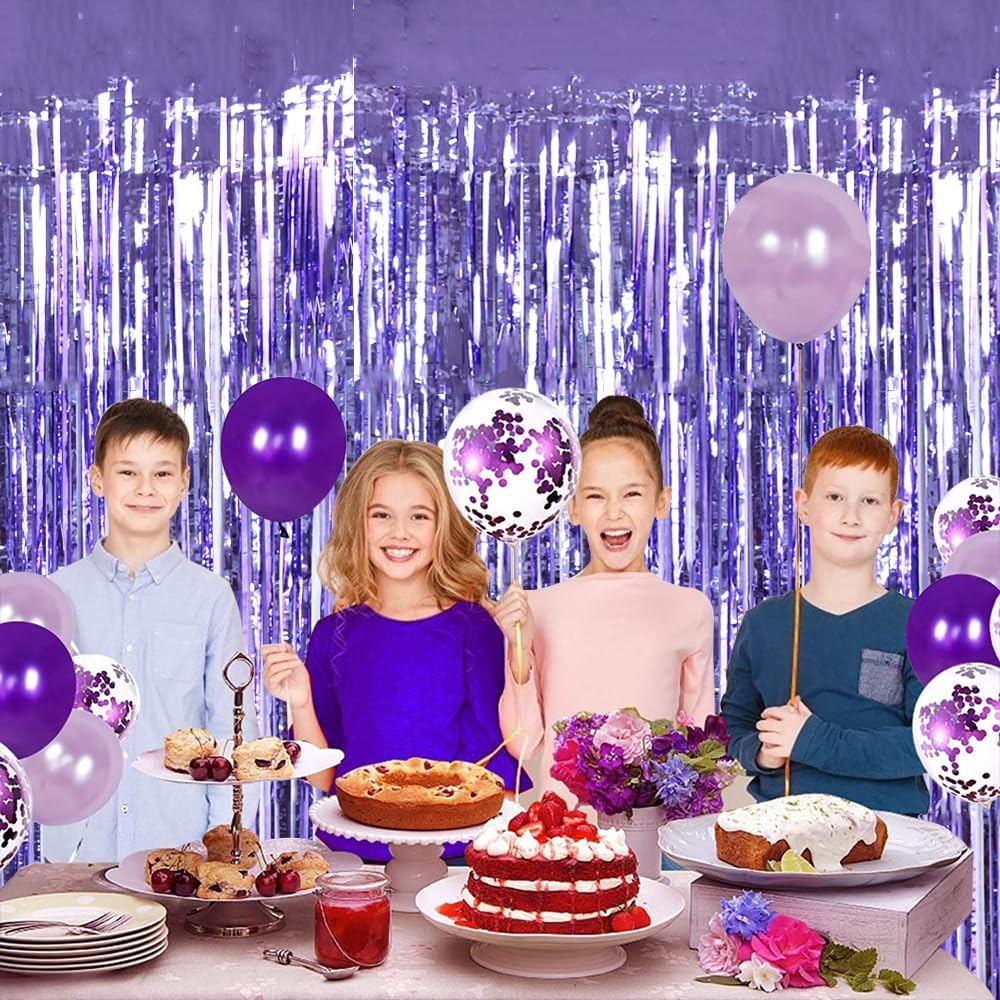 BEISHIDA 2 Pcs Light Purple Lavender Door Streamers Tinsel Curtain Party Streamers Backdrop Fringe
