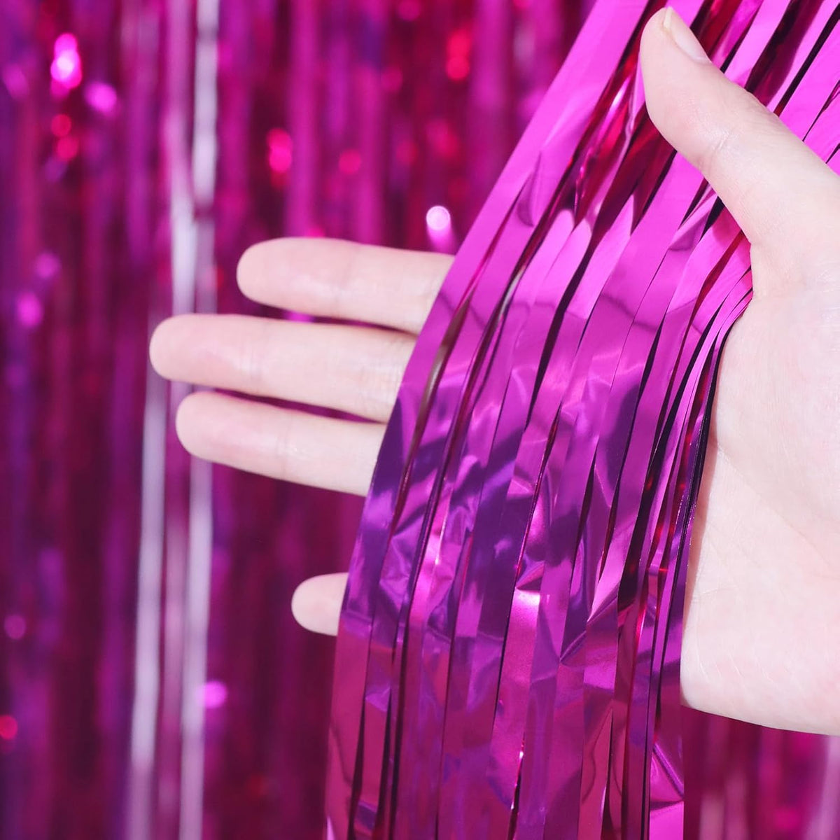 4 Pack Pink Foil Fringe Backdrop Curtains, Tinsel Streamers Birthday Party Decorations, Fringe