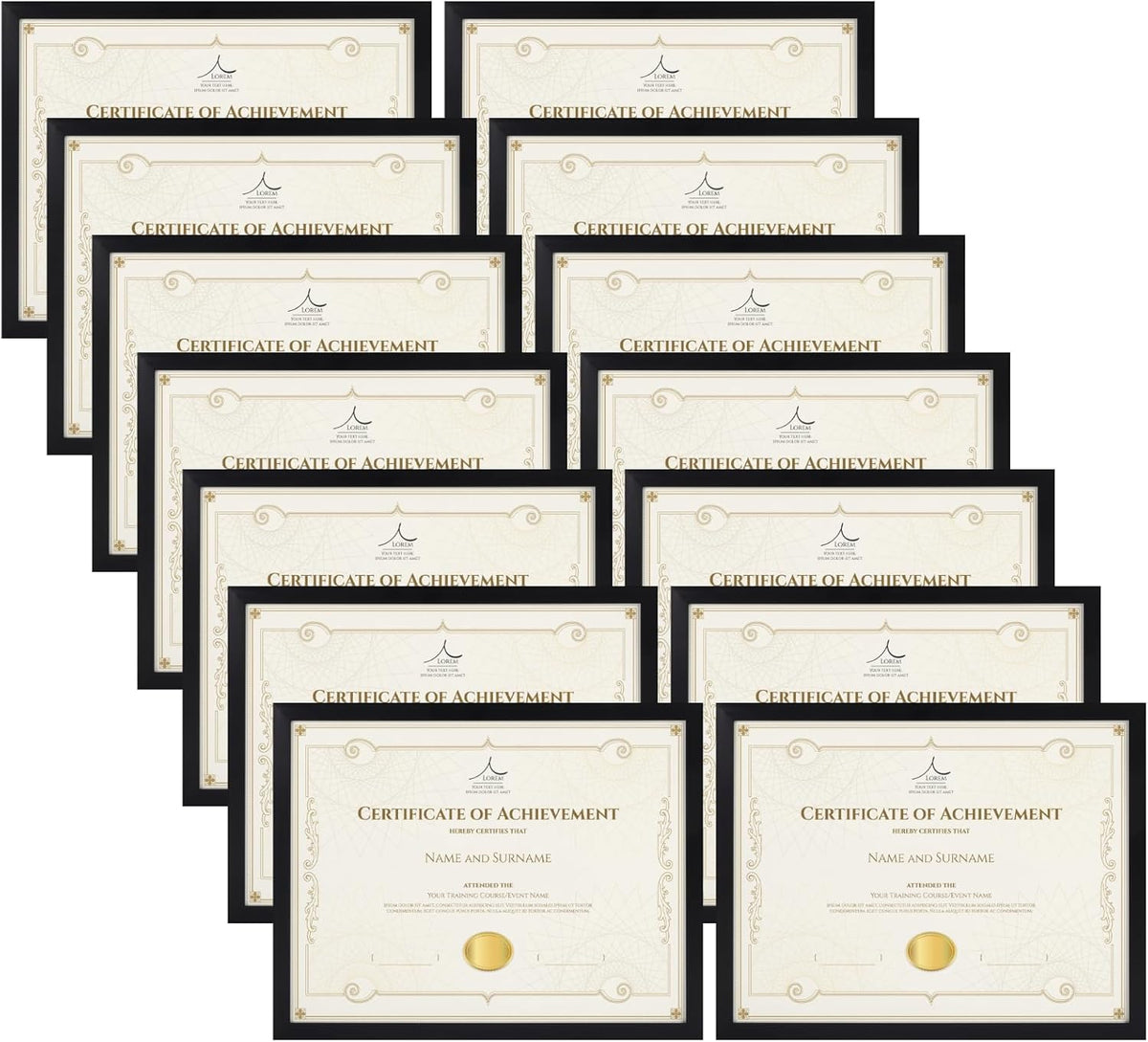 Rempry 8.5 x 11 Picture Frame Set of 14, Certificate Frames 8.5 by 11, Black Photo Frame for
